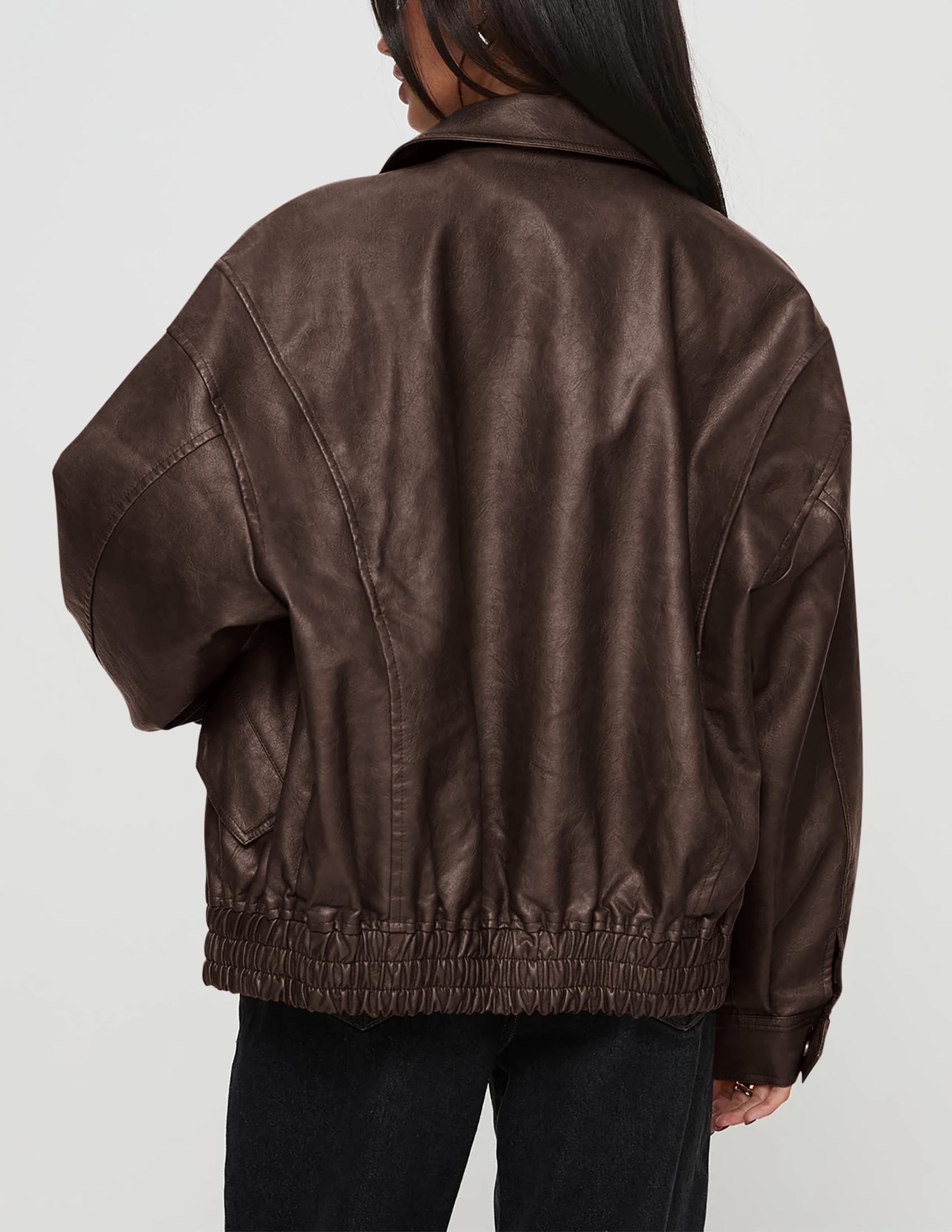 PRETTYGARDEN Women's Faux Leather Motorcycle Jacket Trendy Fall Spring Clothes Oversized Zip Up Winter Coat Outerwear