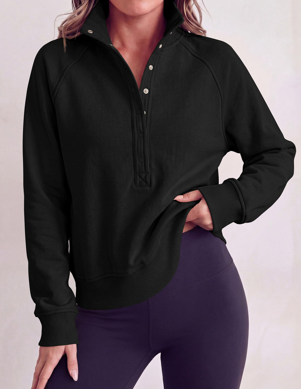 PRETTYGARDEN Women's Fall Trendy Oversized Sweatshirts Comfy Ribbed Fabric, Raglan Long Sleeve Collared, Button Up Henley Pullover Blouse, Casual Workout Tops, Y2K Fashion Clothing