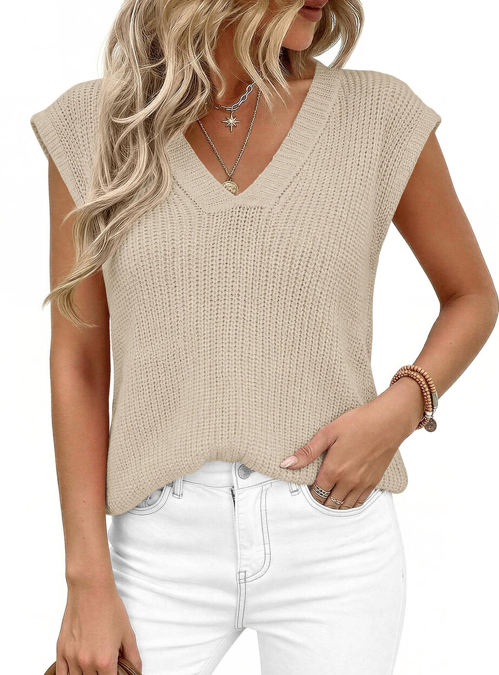 PRETTYGARDEN Women's Lightweight Sweaters Vest Spring Trendy Cap Sleeve V Neck Knit Tank Tops Summer Going Out Outfits