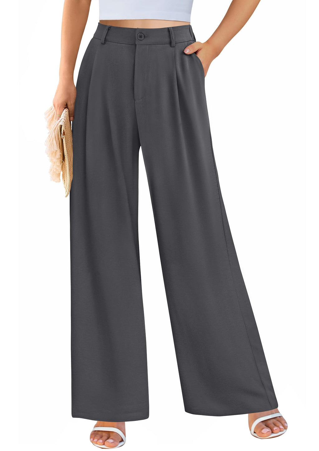 PRETTYGARDEN Wide Leg Pants for Women Trendy Fall High Waisted Business Casual Outfits Work Pant Trousers