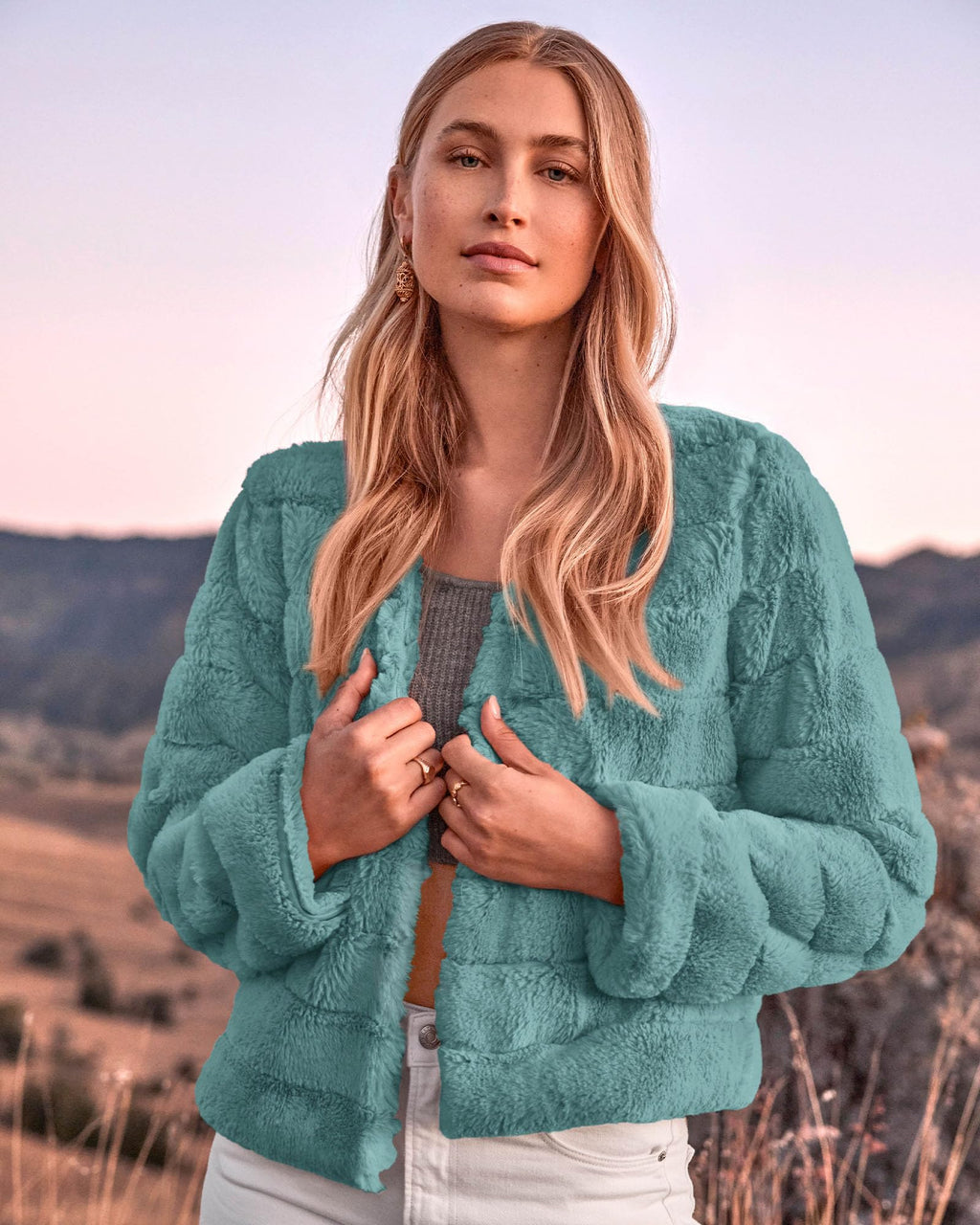 FreshPretty Winter Coats For Women Faux Fur Jacket Soft Long Sleeve Fluffy Open Front Outerwear Fall Outfits