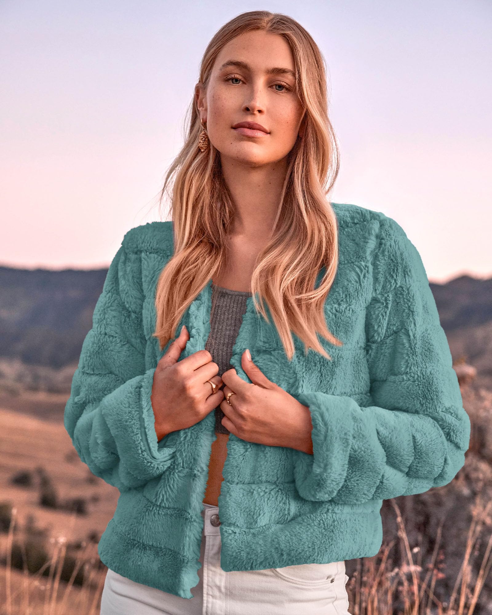 FreshPretty Winter Coats For Women Faux Fur Jacket Soft Long Sleeve Fluffy Open Front Outerwear Fall Outfits