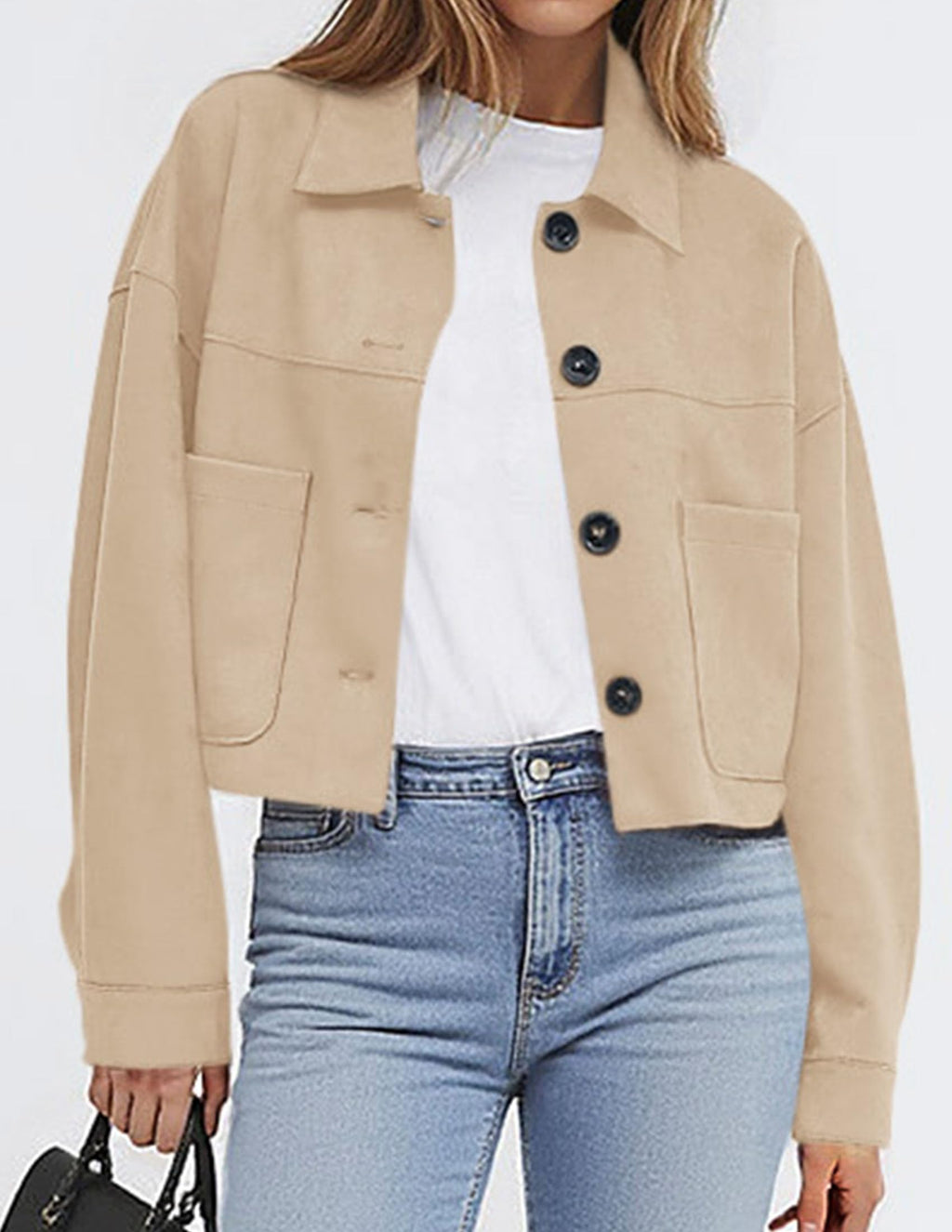 PRETTYGARDEN Women's Faux Suede Cropped Jacket Casual Lightweight Fall Fashion Winter Coats Outerwear Trendy Clothes