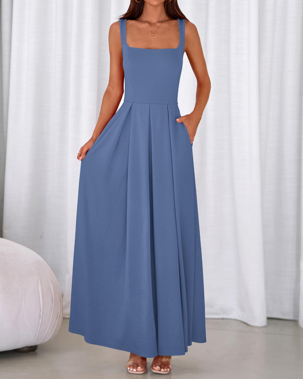 BTFBM Women Summer Square Neck Maxi Dress Spring Elegant Classy Sleeveless Formal Wedding Guest Cocktail Dresses