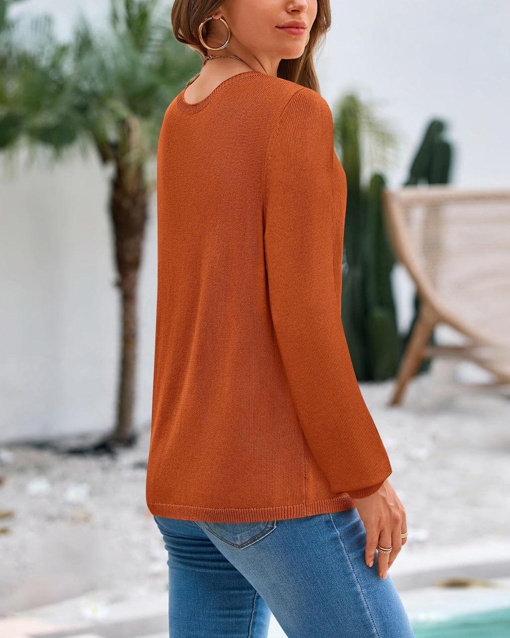 BTFBM Womens Long Sleeve Crew Neck Sweaters Spring Casual Classic Soft Loose Fit Basic Pullover Jumper Knit Top
