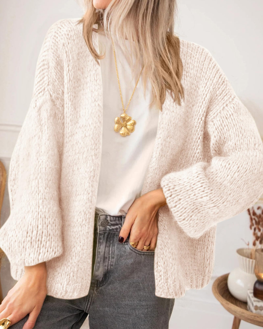 BTFBM Cardigan Sweaters for Women Fall Fashion Clothes | No Button No Pocket Design, Chunky Knit Open Front Cardigans, Ribbed Cuff Long Sleeve Sweater, Loose Winter Coat Clothing