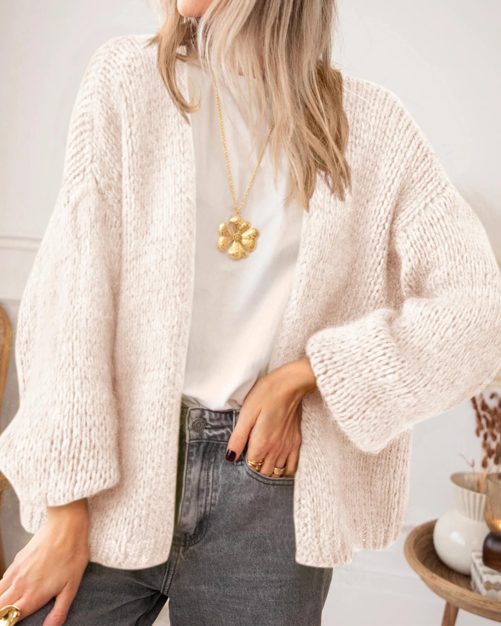 BTFBM Cardigan Sweaters for Women Fall Fashion Clothes | No Button No Pocket Design, Chunky Knit Open Front Cardigans, Ribbed Cuff Long Sleeve Sweater, Loose Winter Coat Clothing