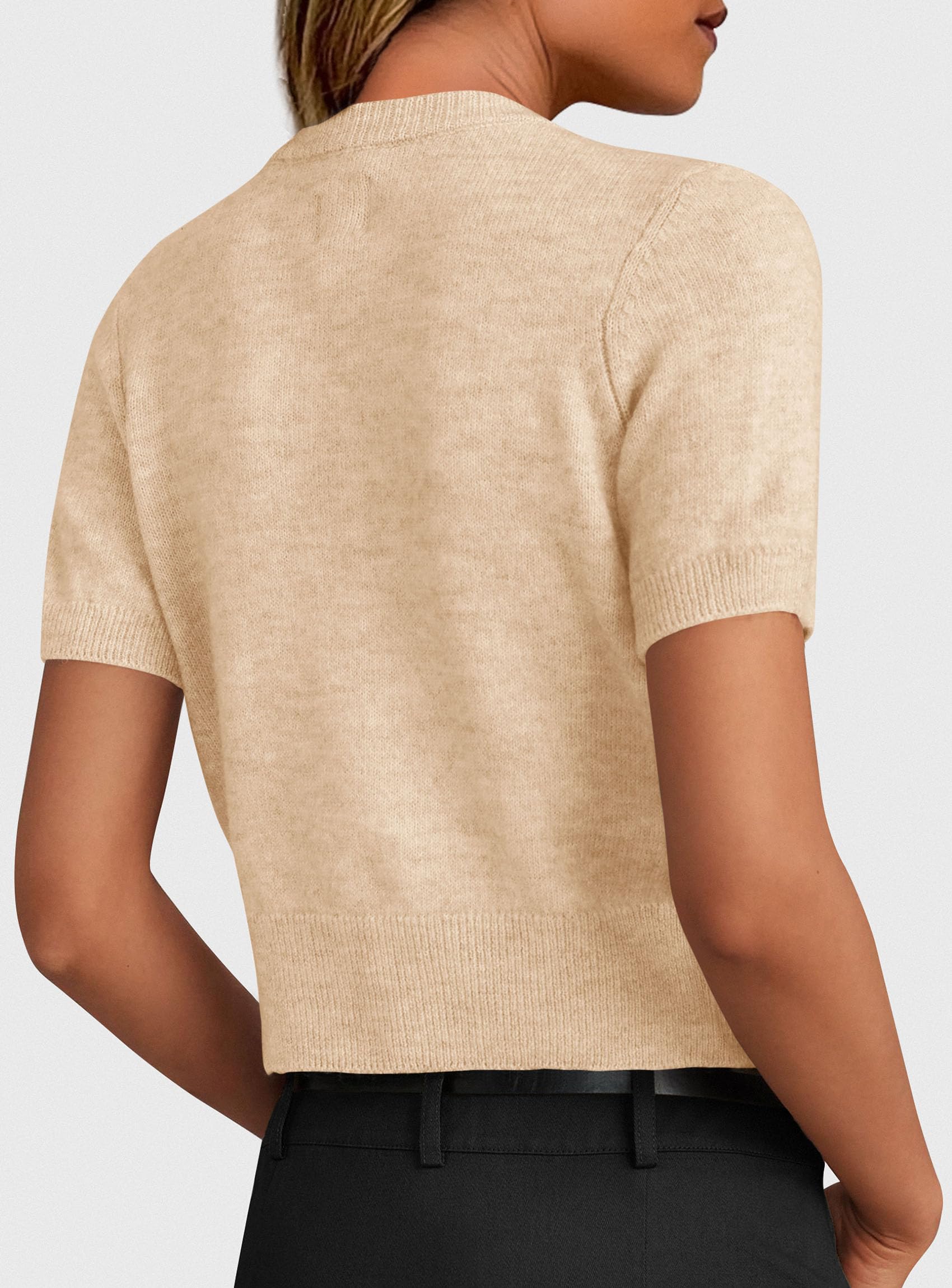 PRETTYGARDEN Womens Casual Summer Short Sleeve Cardigans Button Down Knitted Sweater Basic Crew Neck Crop Tops
