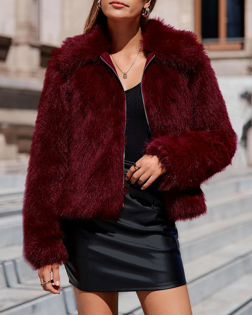 BTFBM Faux Fur Jacket Women Fluffy Winter Cropped Coats Zip Up Fuzzy Jackets Long Sleeve Furry Coat Fall Clothes
