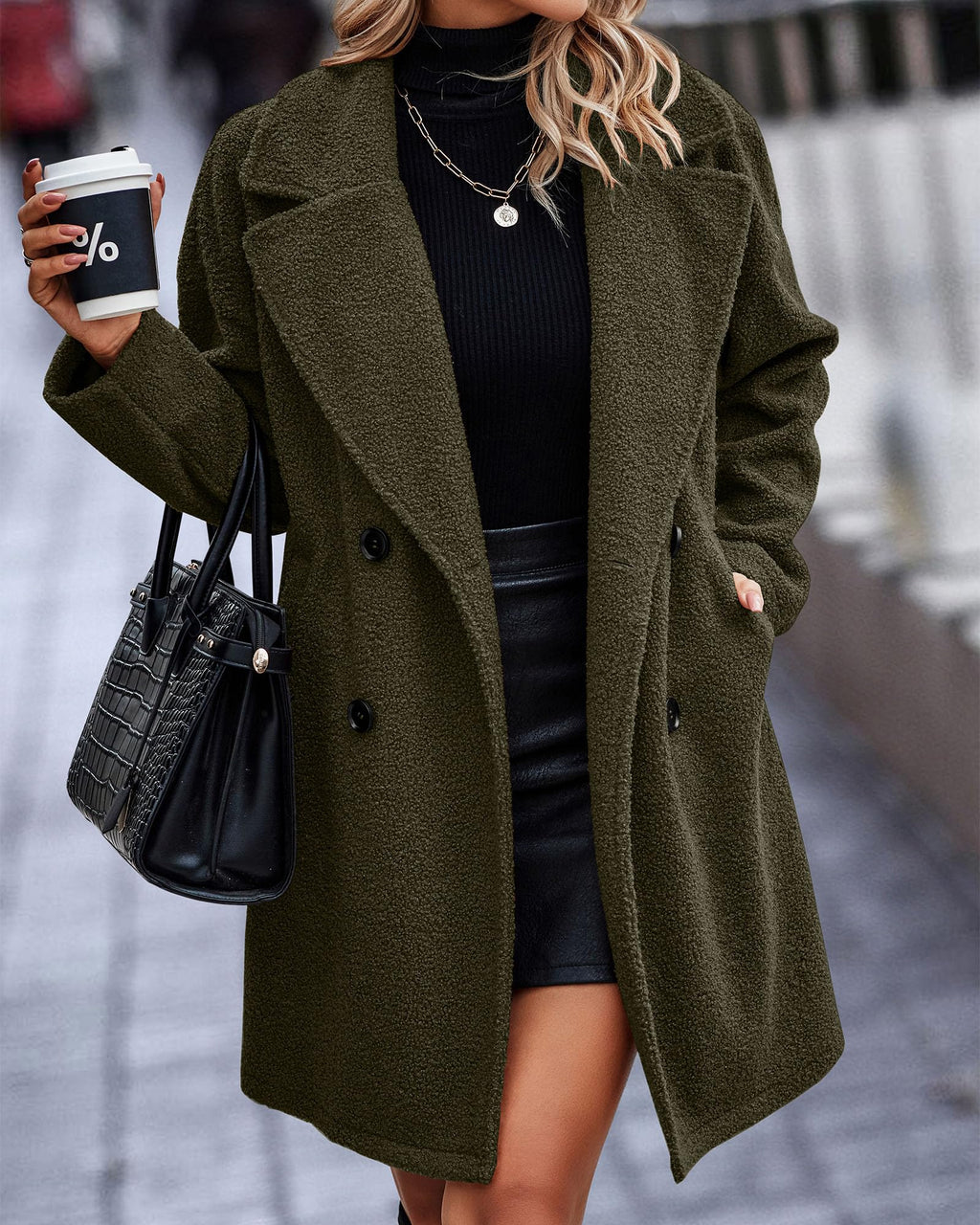 BTFBM Women Winter Faux Fur Coats Lapel Long Sleeve Fuzzy Fleece Outerwear Button Down Sherpa Jackets Fall Outfits