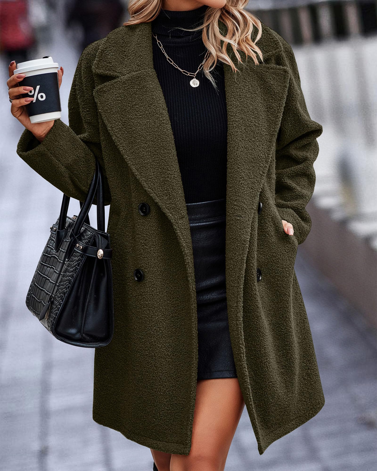 BTFBM Women Winter Faux Fur Coats Lapel Long Sleeve Fuzzy Fleece Outerwear Button Down Sherpa Jackets Fall Outfits