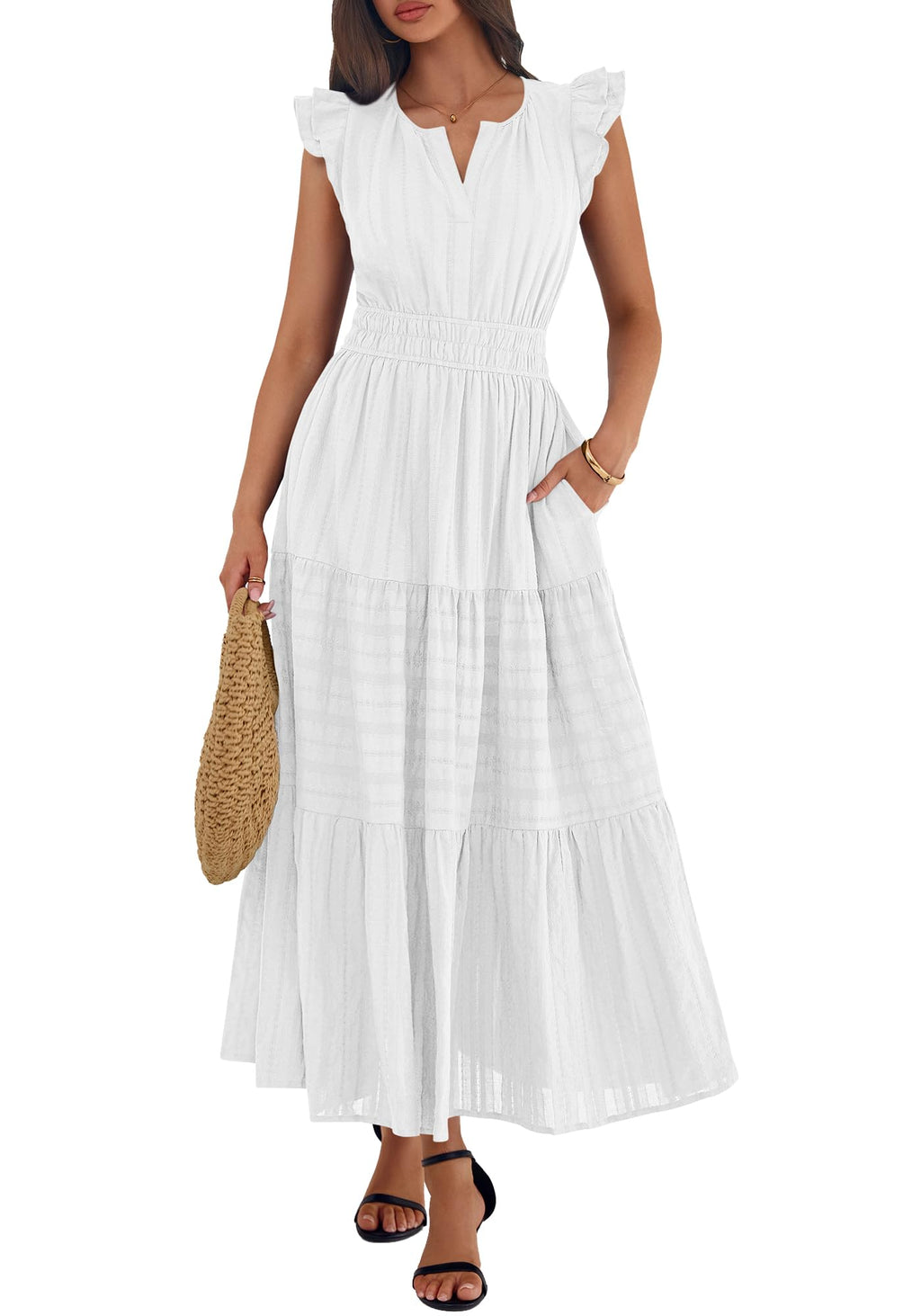 BTFBM Womens Summer Maxi Dress  Spring Boho Vacation Ruffle Flutter Short Sleeve A Line Tiered Flowy Dresses Pockets