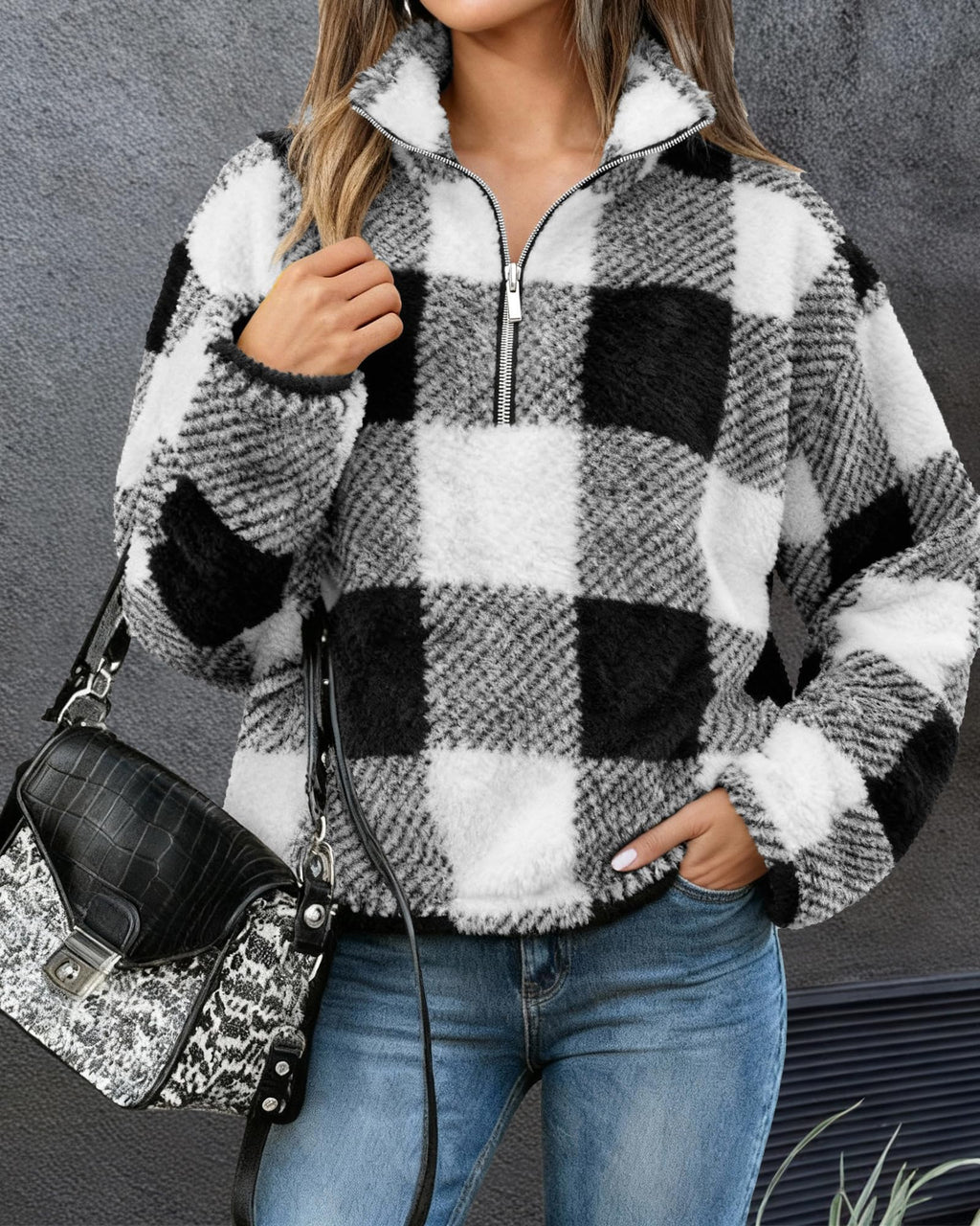 BTFBM Womens Sweatshirt Sherpa Quarter Zip Pullover Fall Winter Long Sleeve Fleece Sweaters Hoodies Sweatshirts Clothes