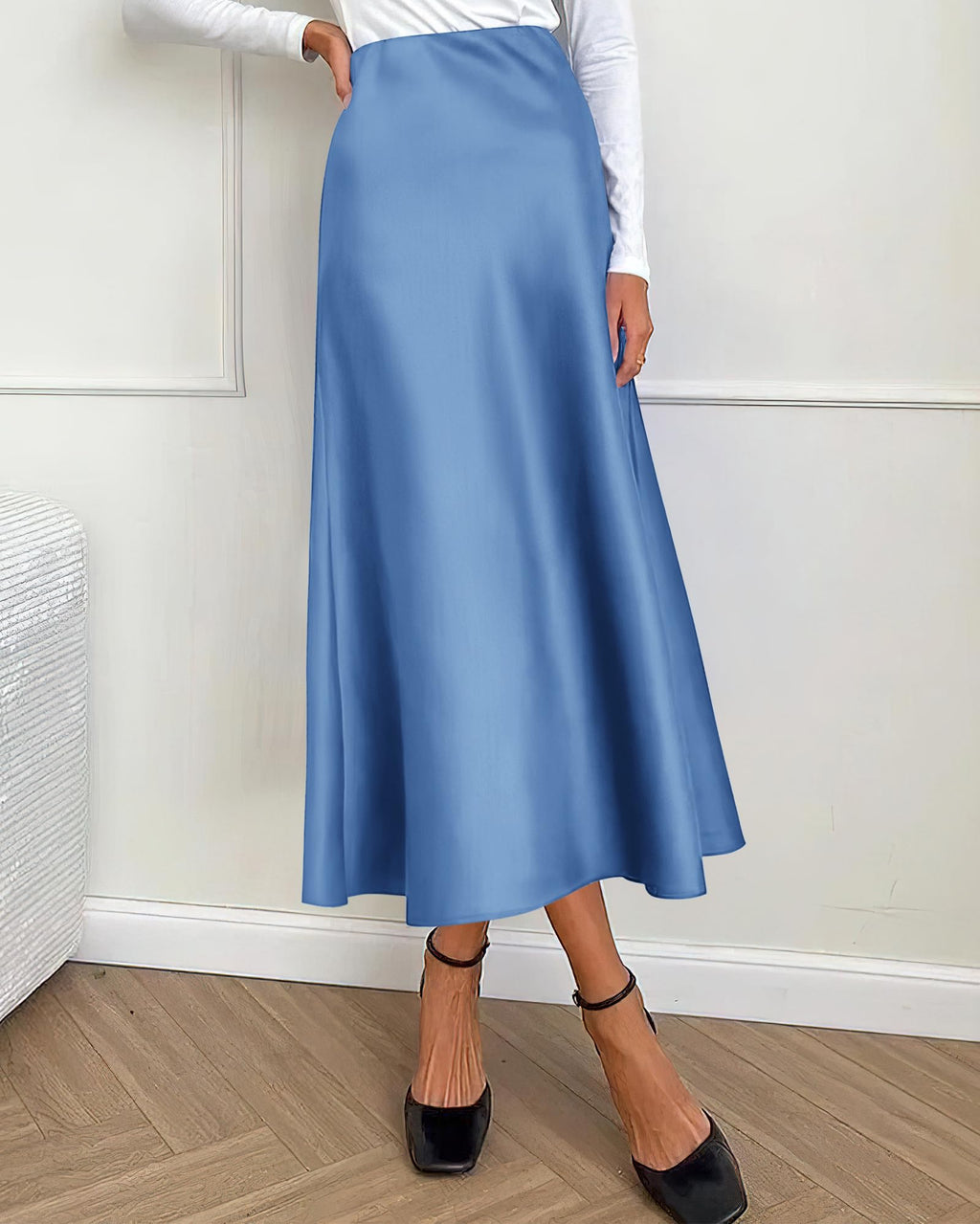 BTFBM Summer Womens Skirts Silk Elegant High Waist Flowy Long Satin A-Line Midi Skirt Cocktail Wedding Party
