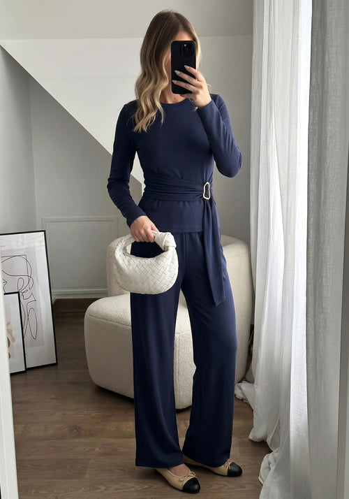 BTFBM 2 Piece Sets For Women Fall Outfits Lounge Set Business Long Sleeve,Adjustable Belted Tops,Knit,Lightweight,Wide Leg Pants,Fall Clothes,Airport Outfits,Travel Outfits,Tracksuits