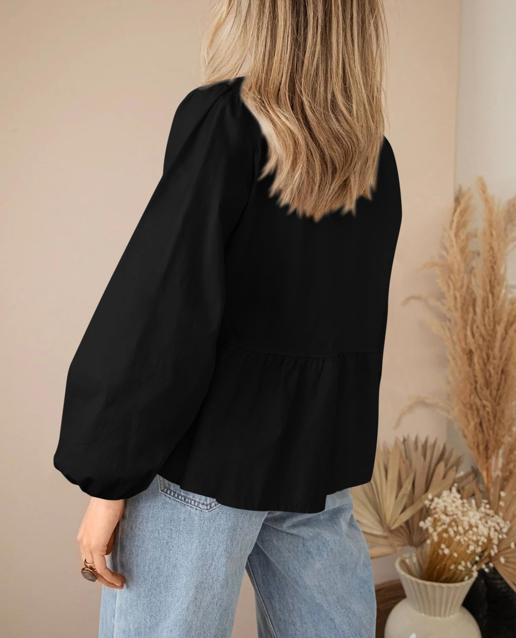 PRETTYGARDEN Women's Spring Fall Babydoll Peplum Blouse Shirt Puff Long Sleeve Bow Tie Front Trendy Cute Y2K Going Out Tops