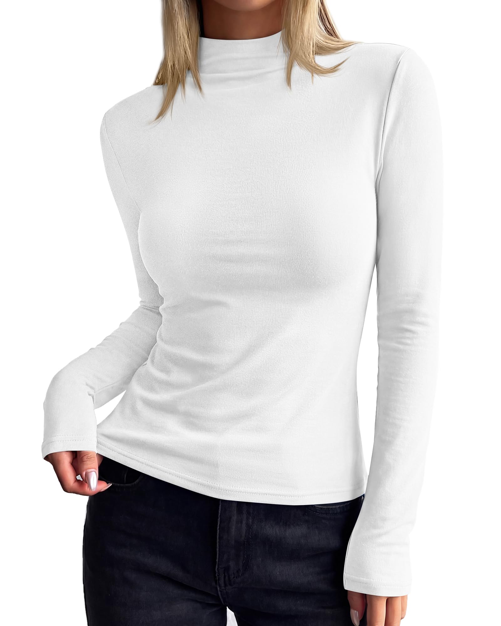 BTFBM Mock Tops for Women Fitted Long Sleeve Shirts Fall Fashion Clothing Thermal Layering Undershirts Going Out Outfits
