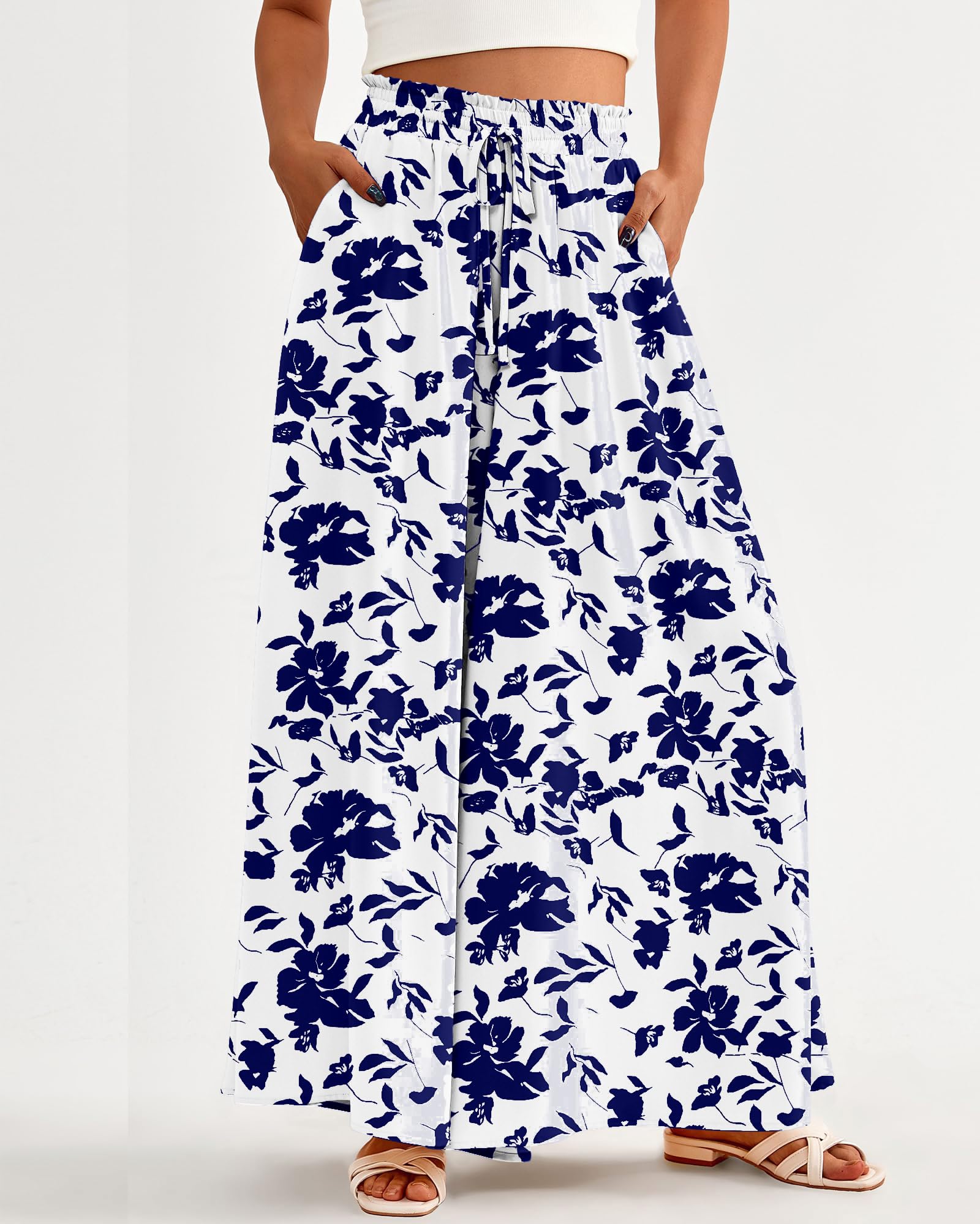 BTFBM Women Casual High Waist Wide Leg Pants Spring Summer Long Palazzo Pants Pocket Lounge Beach Vacation Clothes
