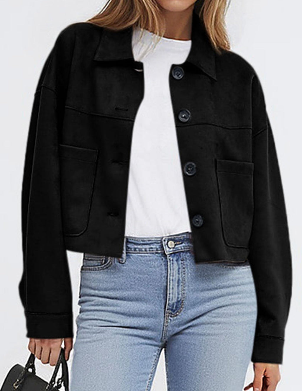 PRETTYGARDEN Women's Faux Suede Cropped Jacket Casual Lightweight Fall Fashion Winter Coats Outerwear Trendy Clothes