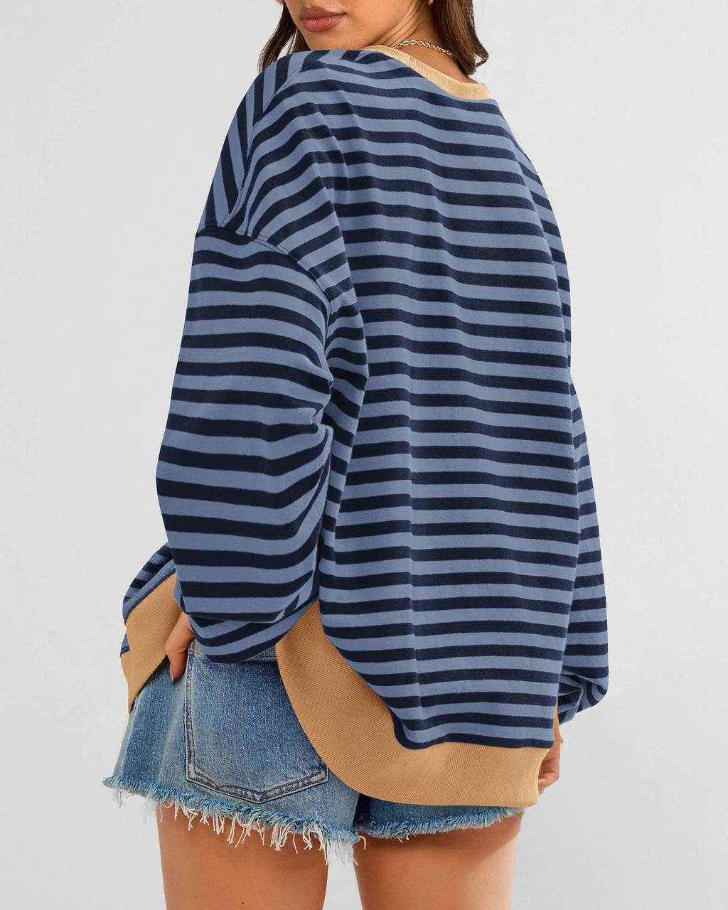 BTFBM Sweatshirt For Women Summer Crewneck Long Sleeve Oversized Striped Pullover Tops Y2K Clothes Workout Shirt