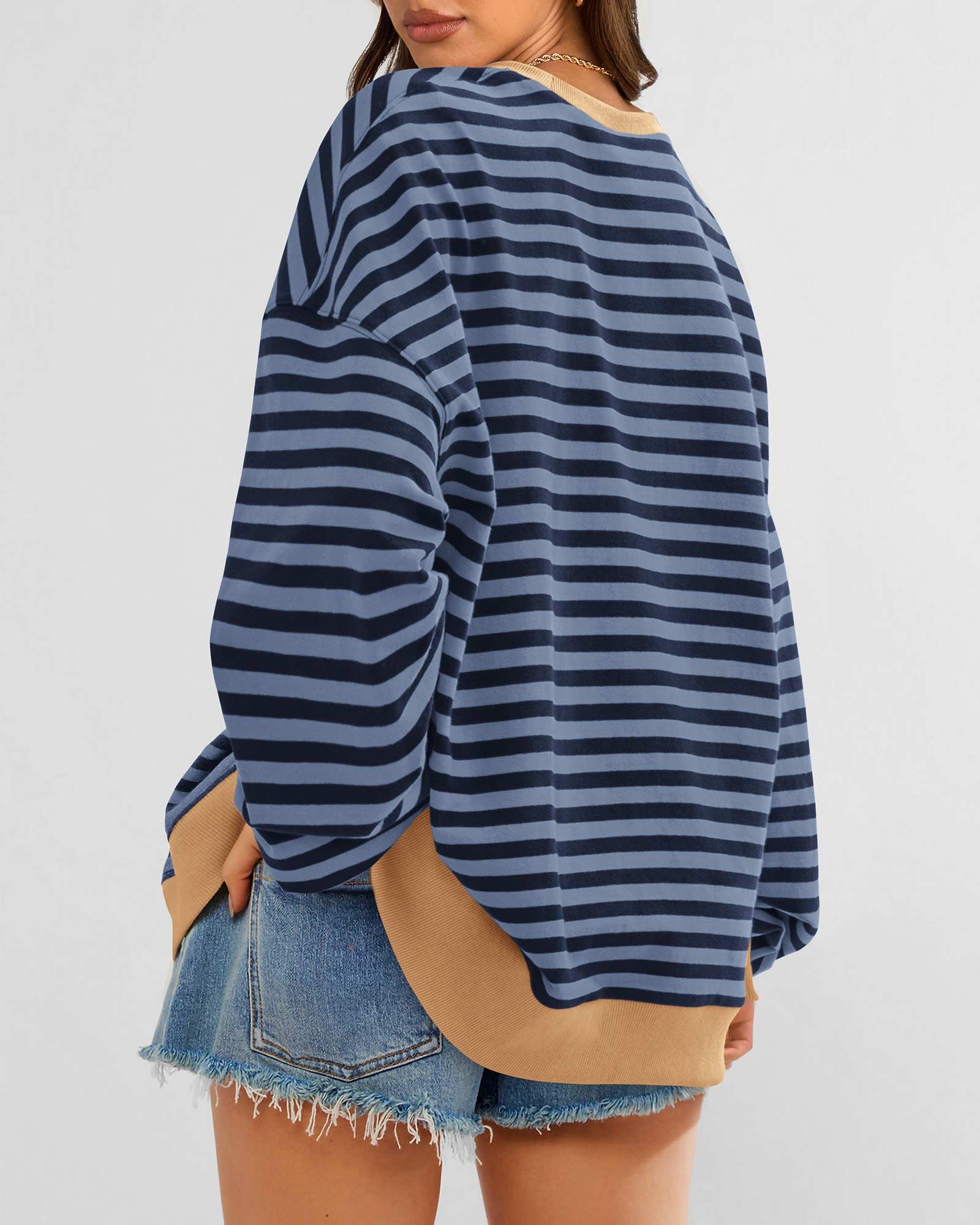 BTFBM Sweatshirt For Women Summer Crewneck Long Sleeve Oversized Striped Pullover Tops Y2K Clothes Workout Shirt