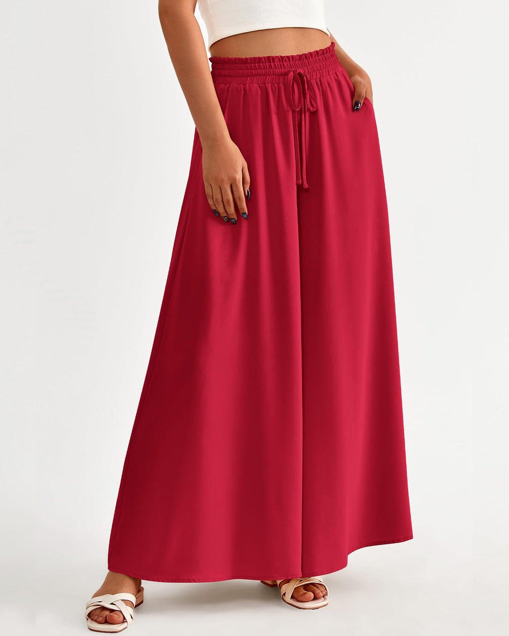 BTFBM Women Casual High Waist Wide Leg Pants Spring Summer Long Palazzo Pants Pocket Lounge Beach Vacation Clothes