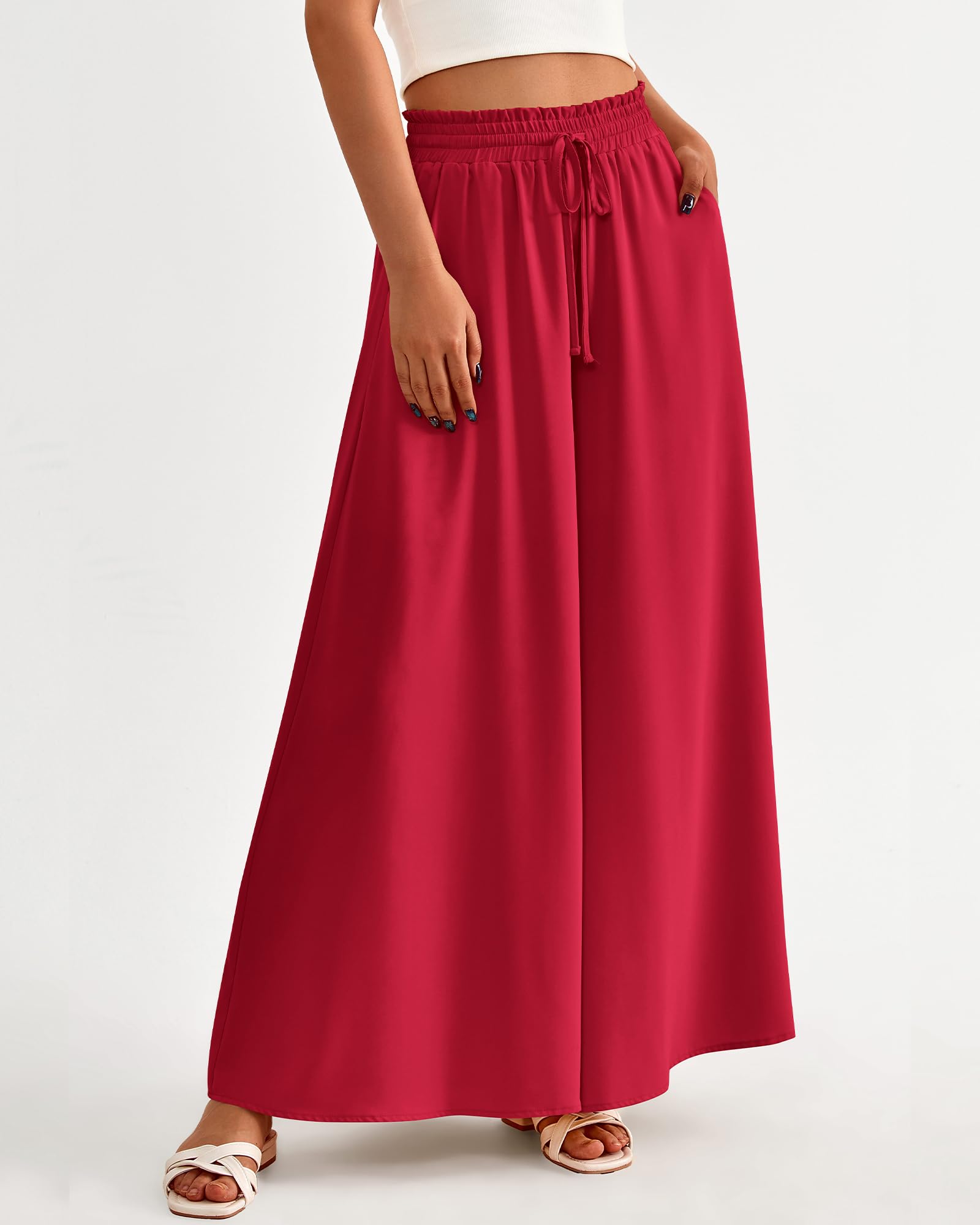 BTFBM Women Casual High Waist Wide Leg Pants Spring Summer Long Palazzo Pants Pocket Lounge Beach Vacation Clothes