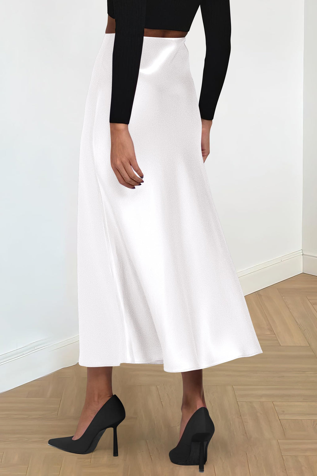 PRETTYGARDEN Women's Satin Skirts Dressy Casual Fall High Waisted Cocktail Wedding Flowy Elegant A Line Midi Skirt