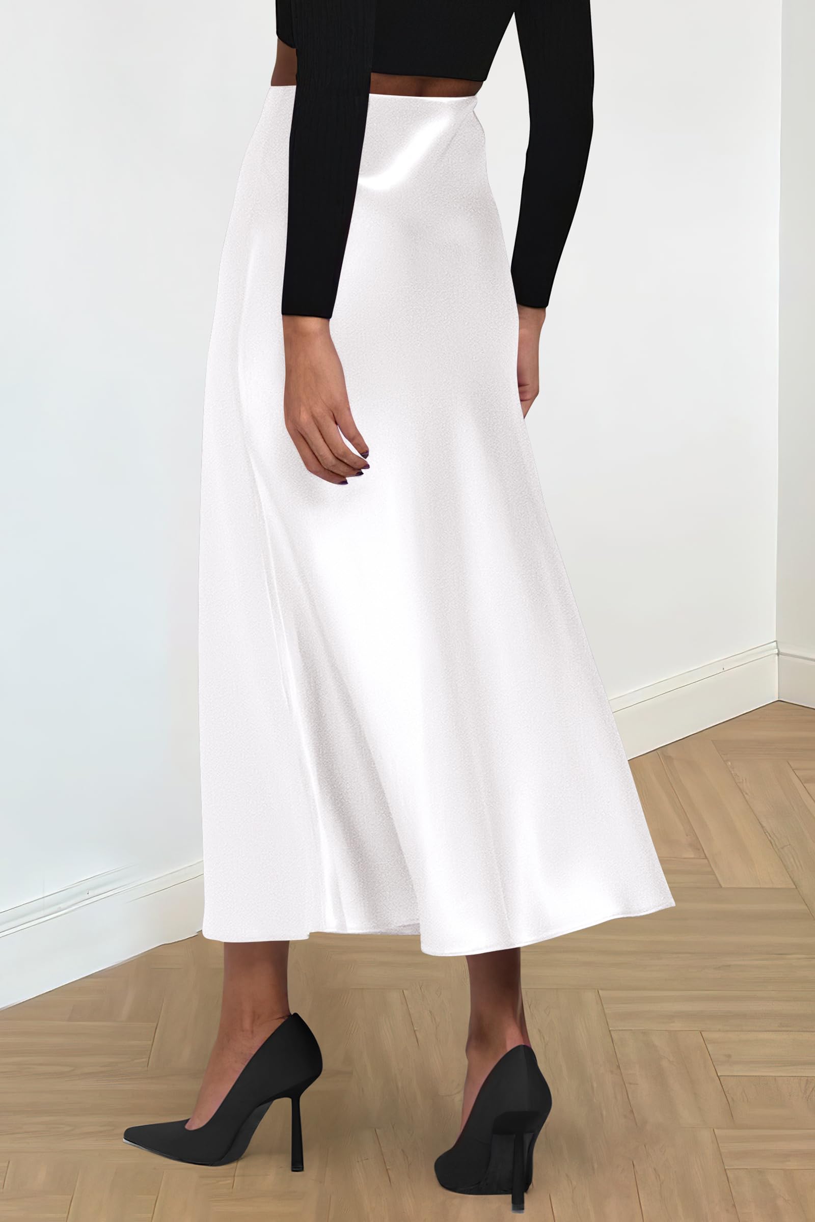 PRETTYGARDEN Women's Satin Skirts Dressy Casual Fall High Waisted Cocktail Wedding Flowy Elegant A Line Midi Skirt