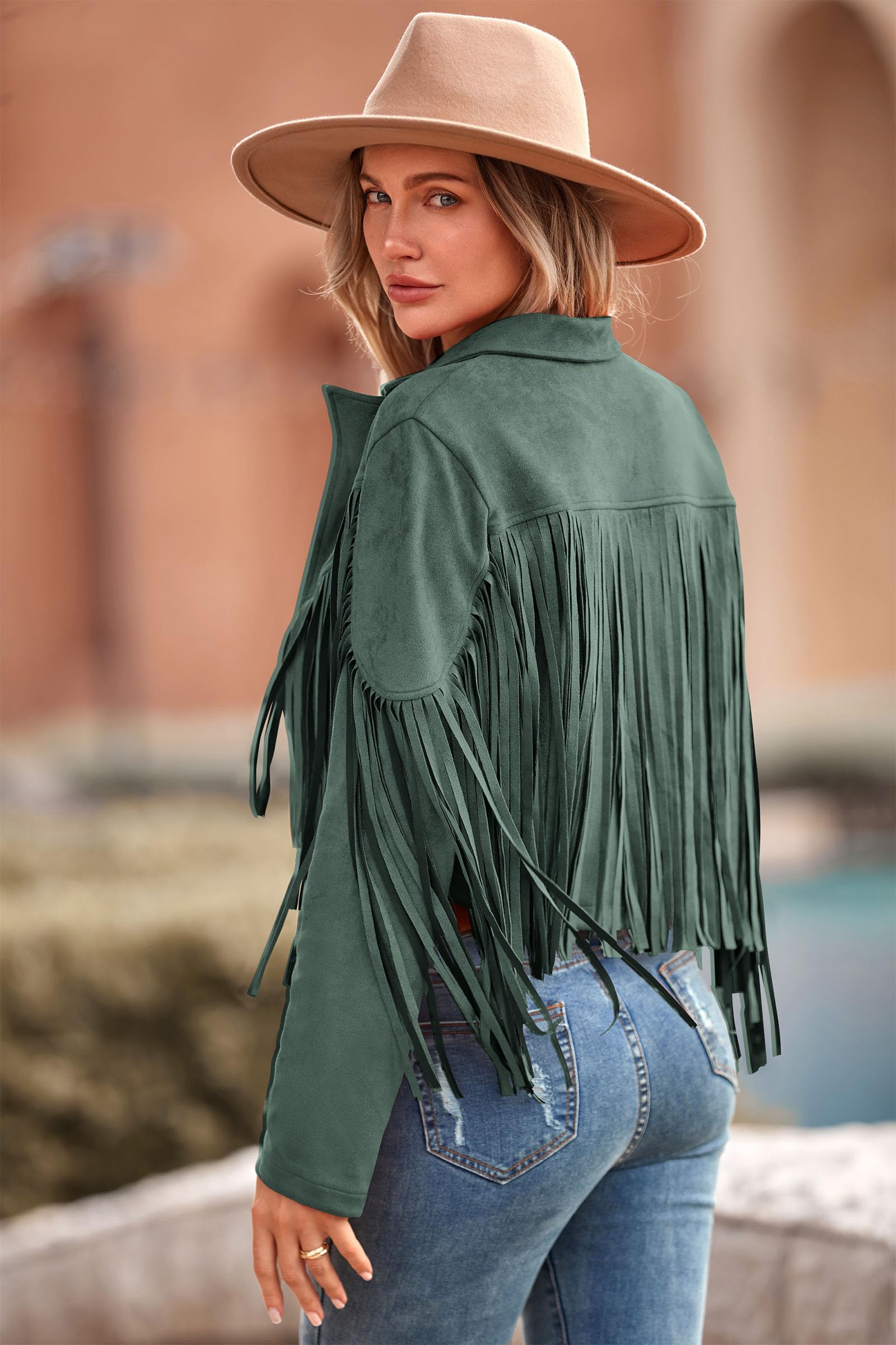 PRETTYGARDEN Women's Fringe Faux Suede Leather Jackets Fall Fashion Tassel Motorcycle Cropped Coats