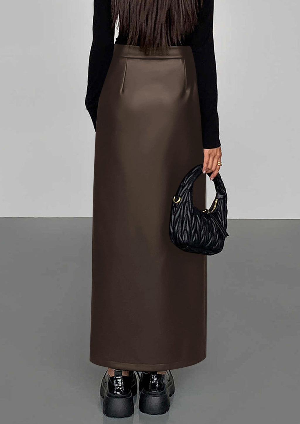 PRETTYGARDEN Womens Faux Leather Skirts Fall Fashion Bodycon High Waisted Slit Work Office Winter Maxi Long Pencil Skirt