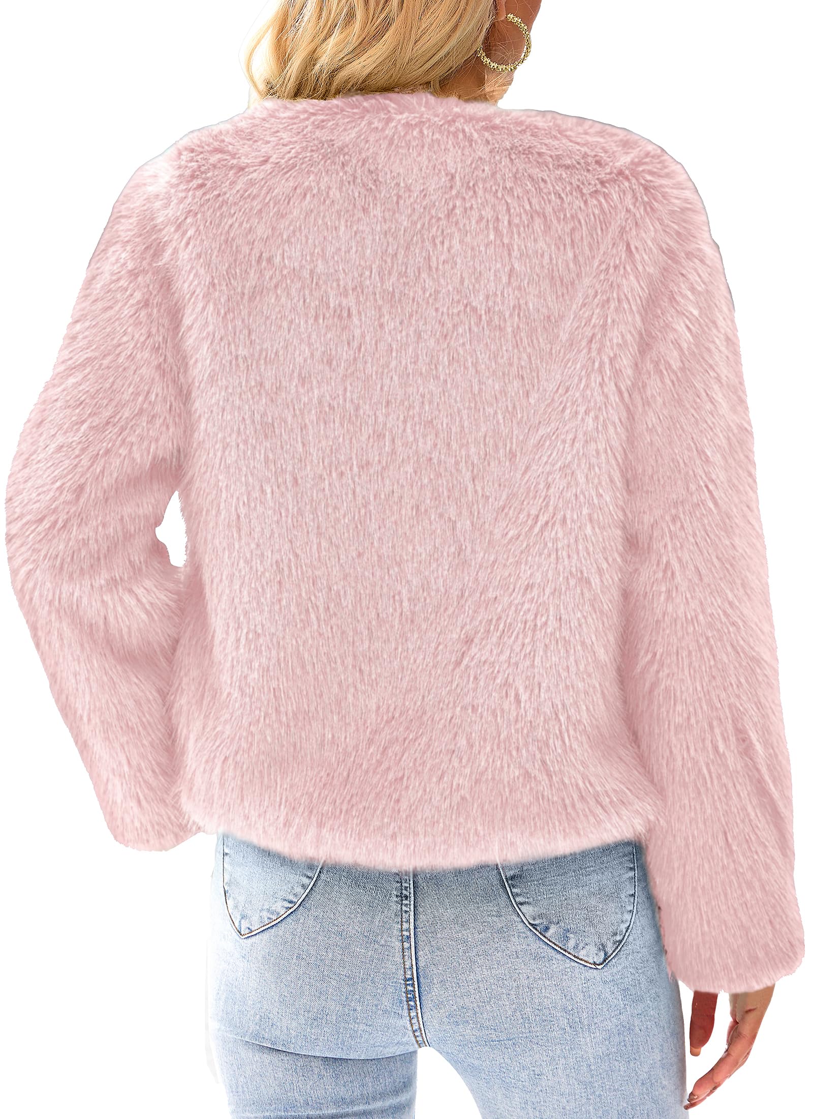 PRETTYGARDEN Women's Winter Coats Fleece Cropped Jacket Faux Fur Long Sleeve Pockets Shaggy Warm Outerwear Fall Clothes