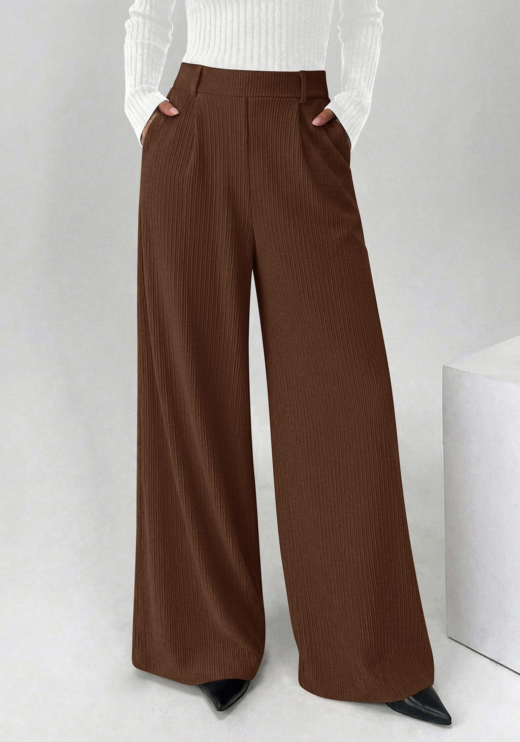 BTFBM Wide Leg Pants for Women Dressy Work Business Casual Elastic High Waisted Trousers Ribbed Lounge Palazzo Pants