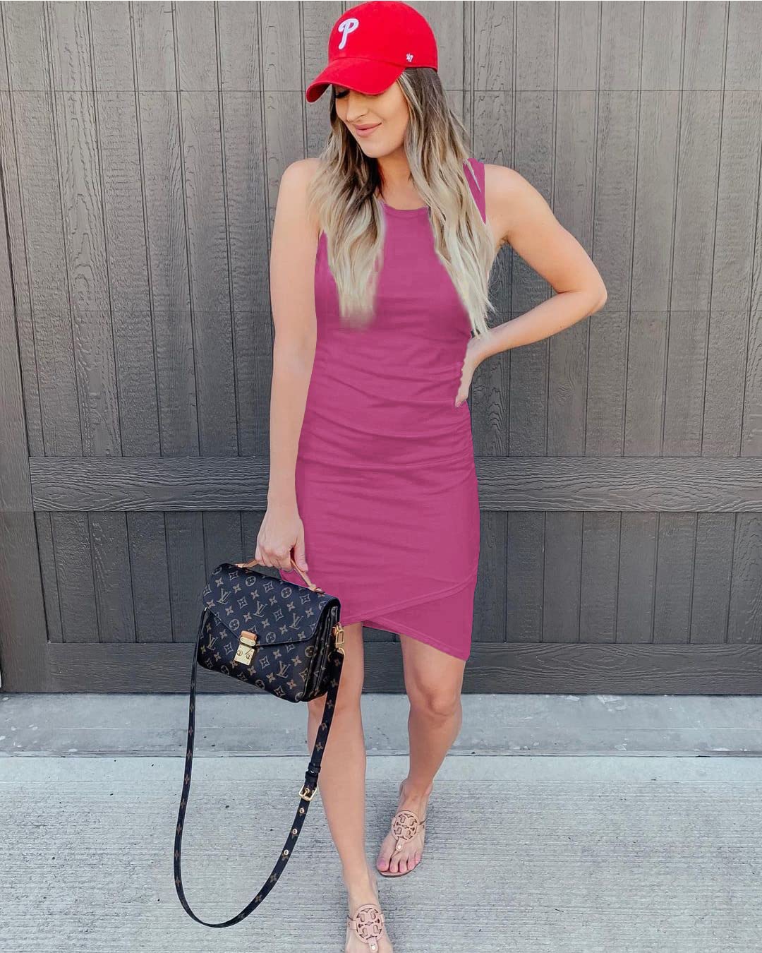 FreshPretty Women Summer Dresses Sleeveless Tank Ruched Bodycon Sundresses for Women Party Beach Mini Casual Spring Dress