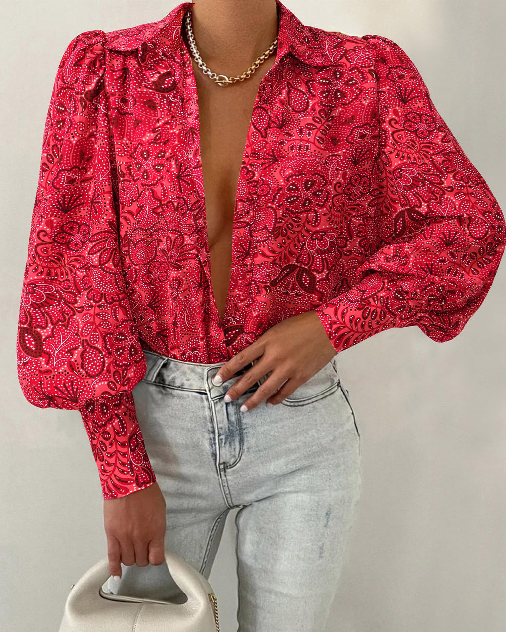 BTFBM Women Fashion Button Down Shirts V Neck Boho Printed Long Sleeve Blouses Dressy Casual Spring Fall Tops