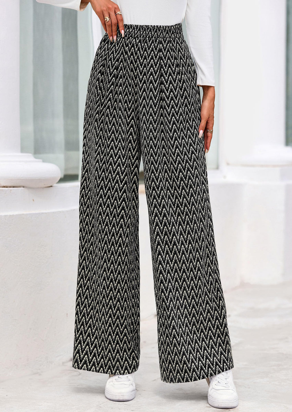 PRETTYGARDEN Casual Women's Pants Elastic Waist Palazzo Long Pajama Wide Leg Trousers Knit Fall Outfits with Pockets