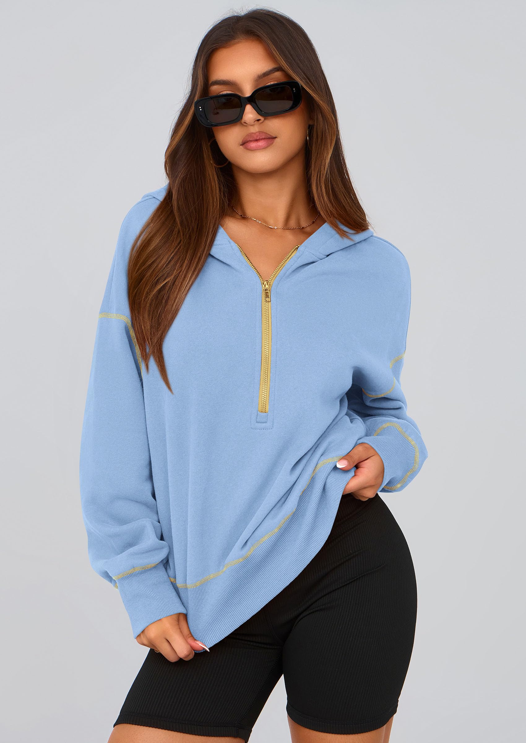 PRETTYGARDEN Women's  Fall Hooded Sweatshirts Long Sleeve Half Zip Cropped Hoodies Pullover Winter Fashion Clothes