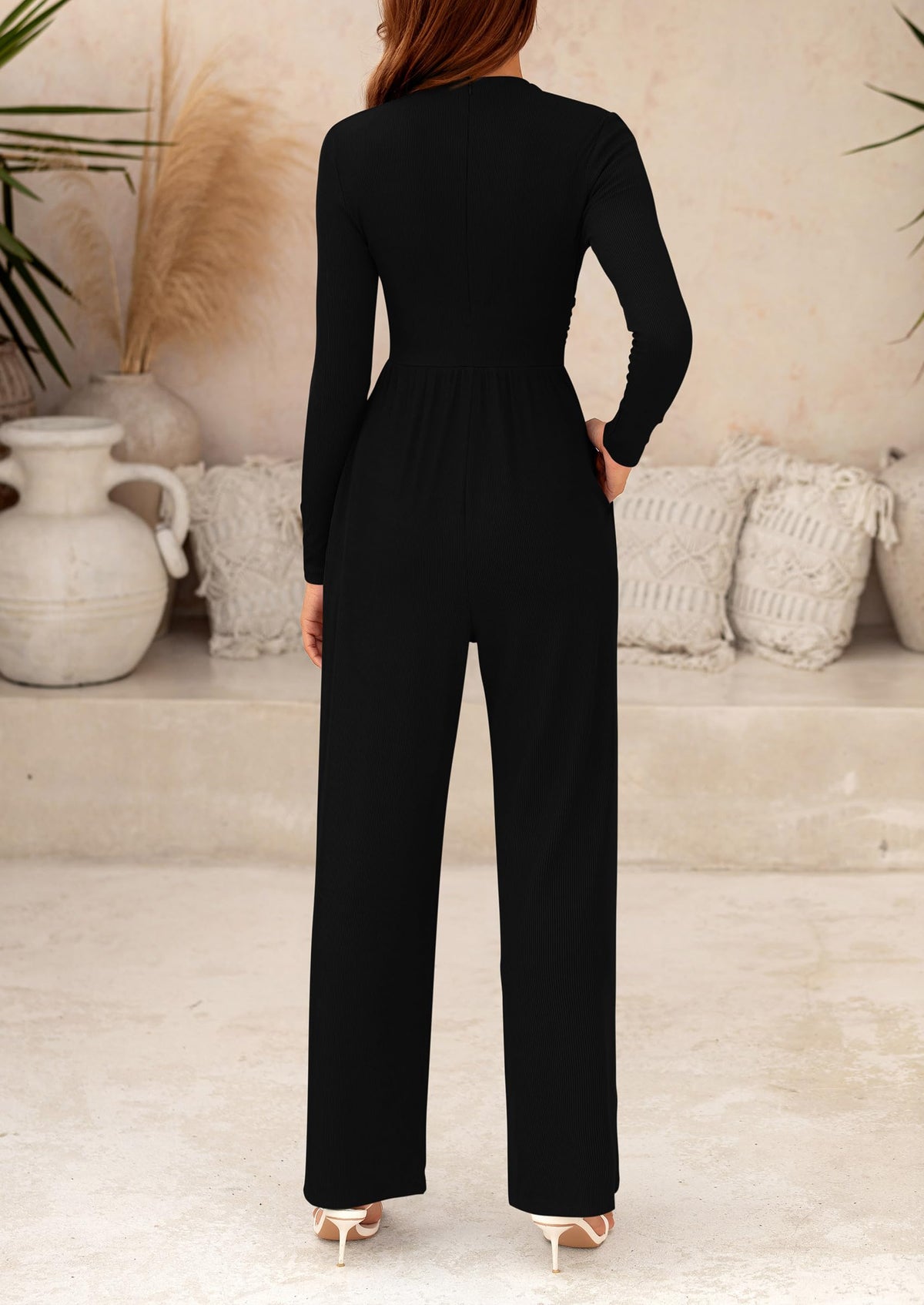 PRETTYGARDEN Womens Jumpsuit Dressy Casual Spring Fall Fashion One Piece Outfits Long Sleeve Mock Neck Wide Leg Pants Rompers
