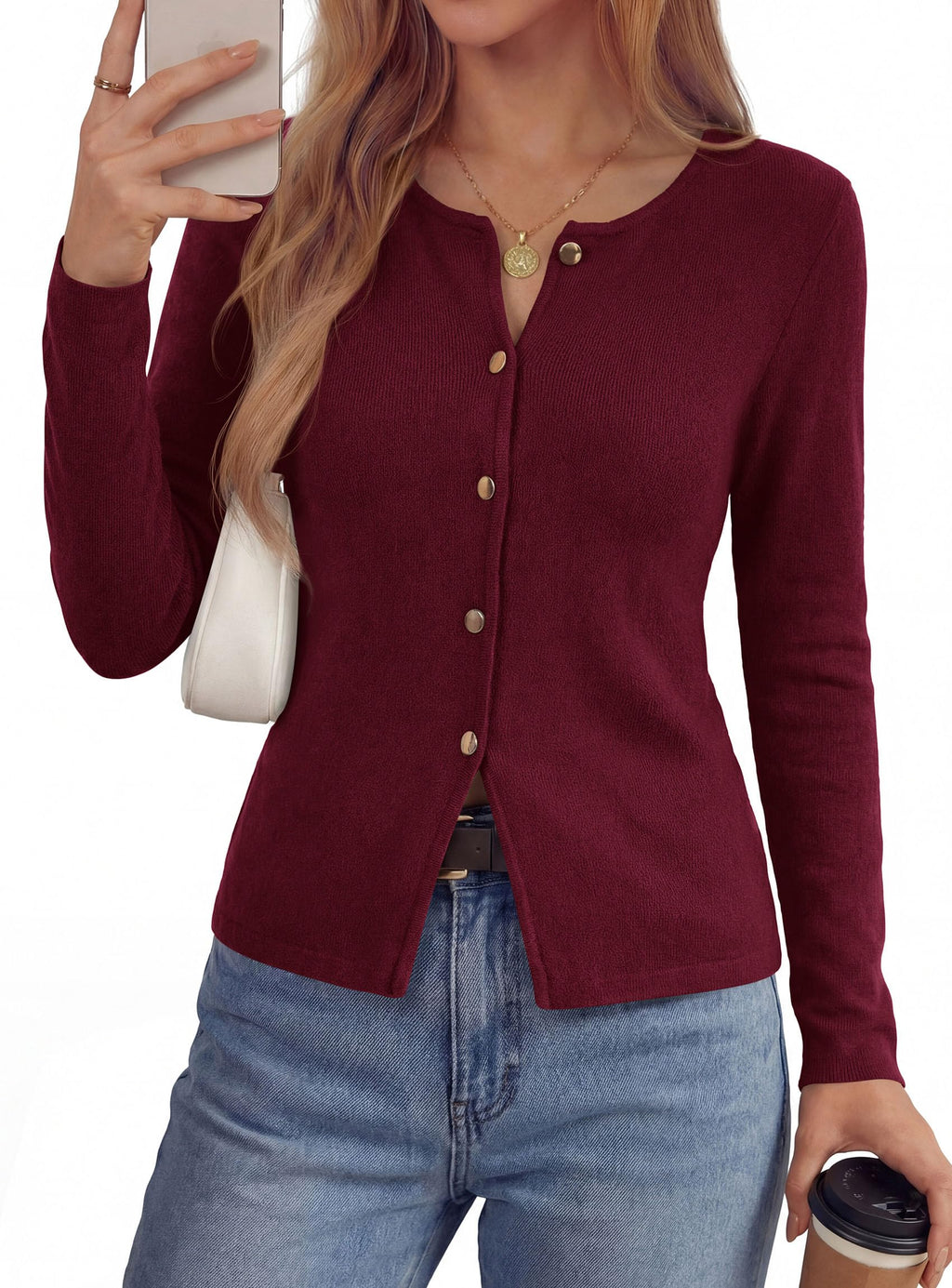 PRETTYGARDEN Button Up Cardigan Sweaters for Women | Slim Fitted Knitwear,Long Sleeve Lightweight Knit Cardigans,Business Casual Outfits Work Tops,Layering Piece for Fall&Winter