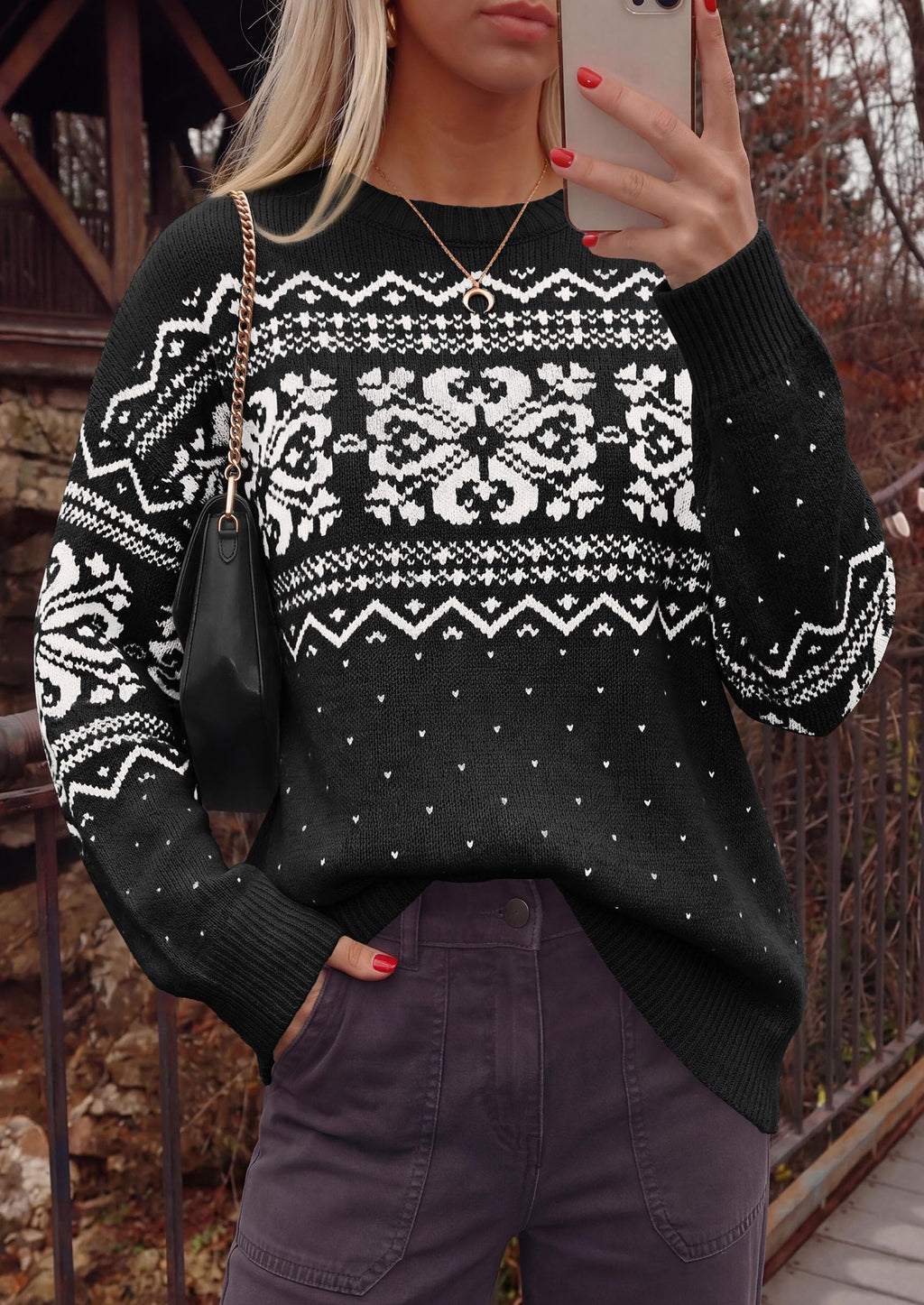 PRETTYGARDEN Women's Fair Isle Oversized Sweater | Relaxed Fit, Soft Cozy Knit, Long Sleeve Pullover, Crew Neck, Going Out Tops, Fall Holiday Outfits, Winter Fashion Clothing