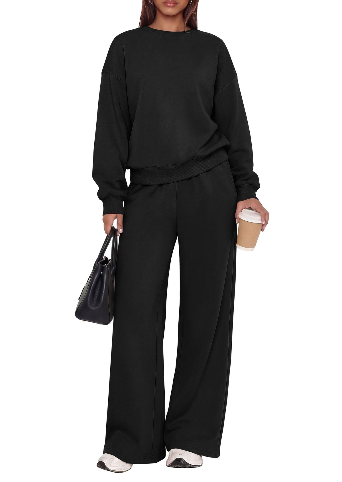PRETTYGARDEN 2 Piece Lounge Sets for Women Casual Sweatsuits | Soft Fleece Lining,Crew Neck Oversized Sweatshirt & Wide Leg Pants,Workout Airport Matching Set Tracksuit,Fall Winter Outfits