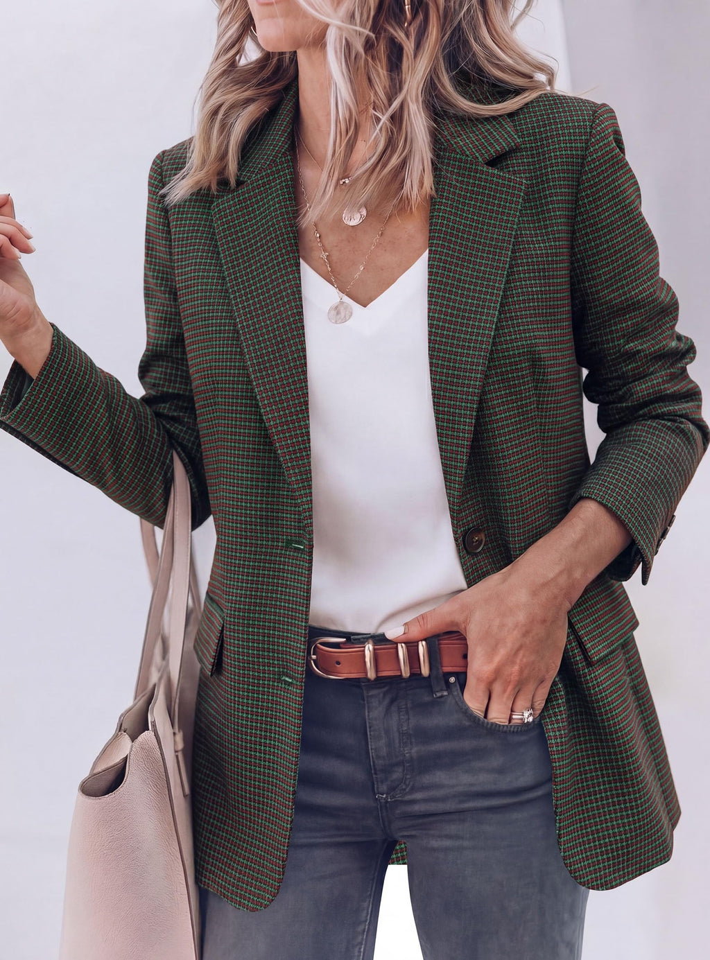 PRETTYGARDEN Fall Blazers for Women Business Casual | Long Sleeve Plaid Houndstooth, Notch Lapel Pockets, Oversized Blazer Outerwear, Trendy Suit Jackets, 2026 Winter Work Outfits