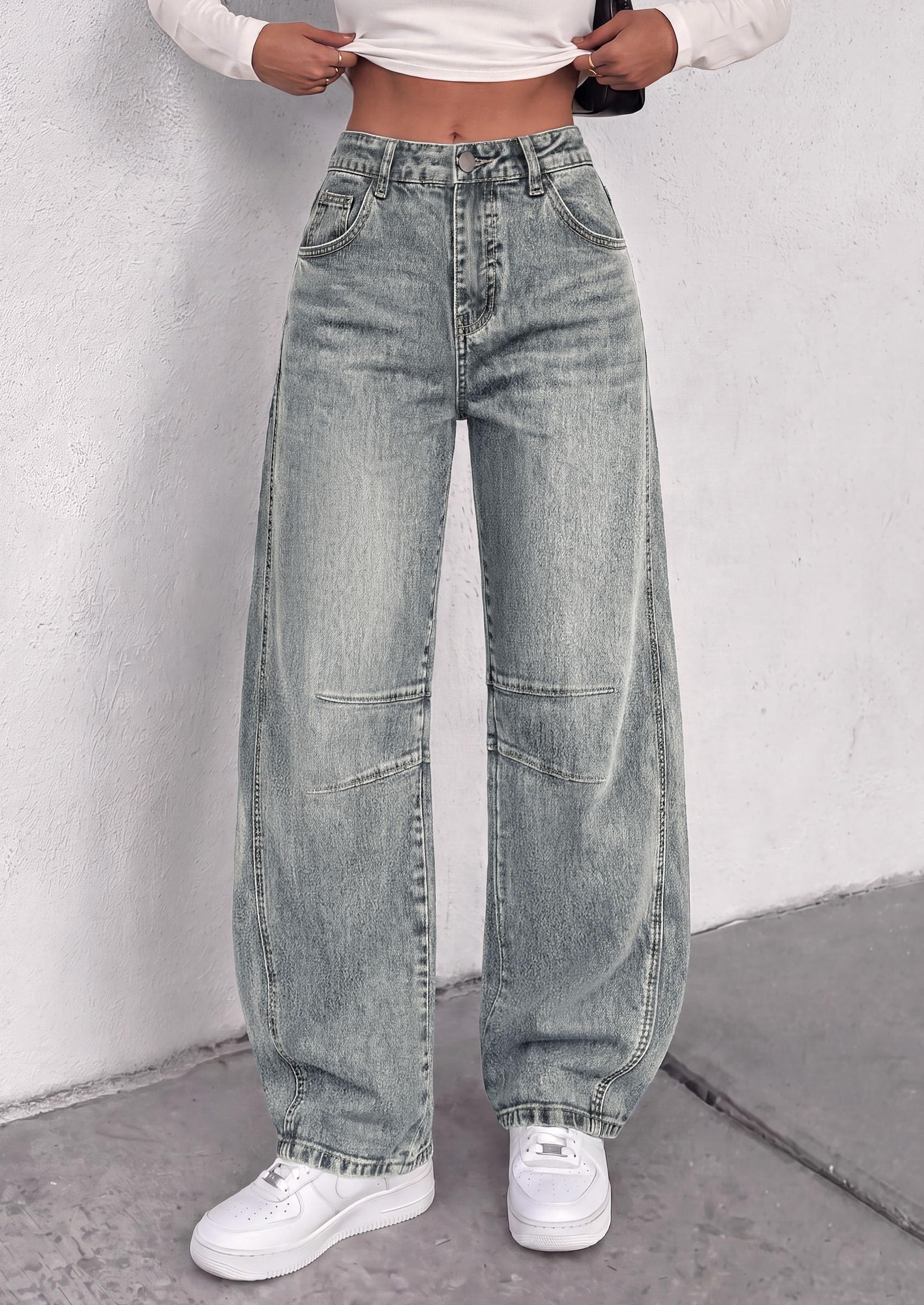 PRETTYGARDEN Women's Barrel Baggy Jeans High Waisted Pants