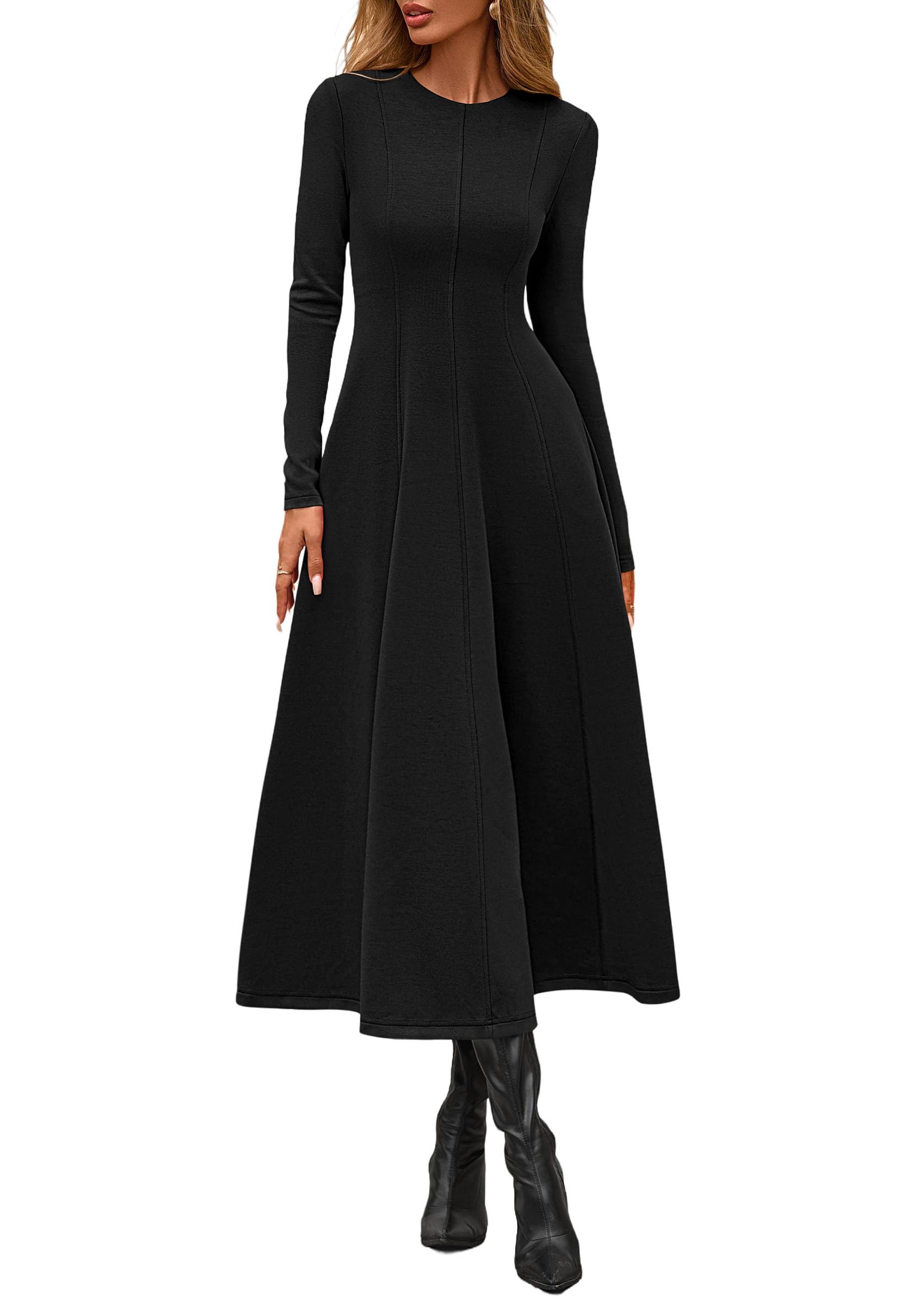 PRETTYGARDEN Cocktail Dresses for Women  Elegant Classy Fall Long Sleeve Midi A Line Flowy Modest Winter Party Dress