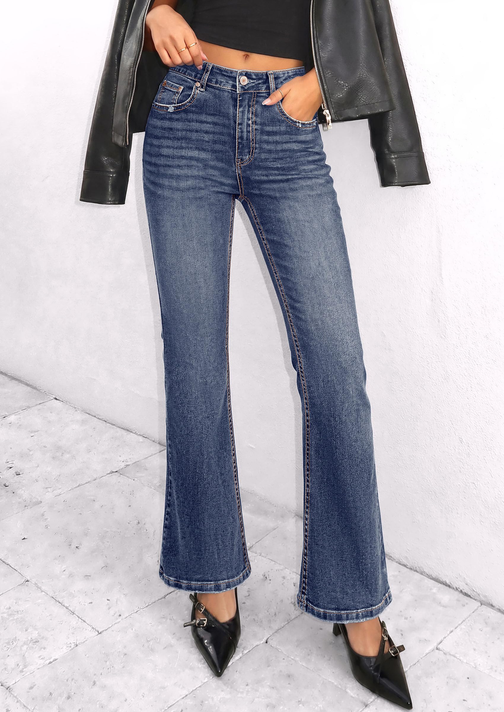 PRETTYGARDEN Womens Bootcut Denim Jeans Wide Leg Pants | Stretchy, High Waisted Rise, Flare Bell Bottom, Pockets, Trendy Casual, Going Out Outfits, Fall Winter Fashion Clothing