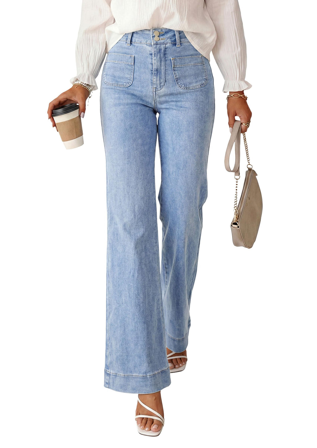 PRETTYGARDEN Womens Wide Leg Jeans High Waisted Stretchy | High Rise Flare Jeans with Front Patch Pockets, Loose Fit Daily Wear Denim, Trendy Office Work Pants, Business Casual Outfits