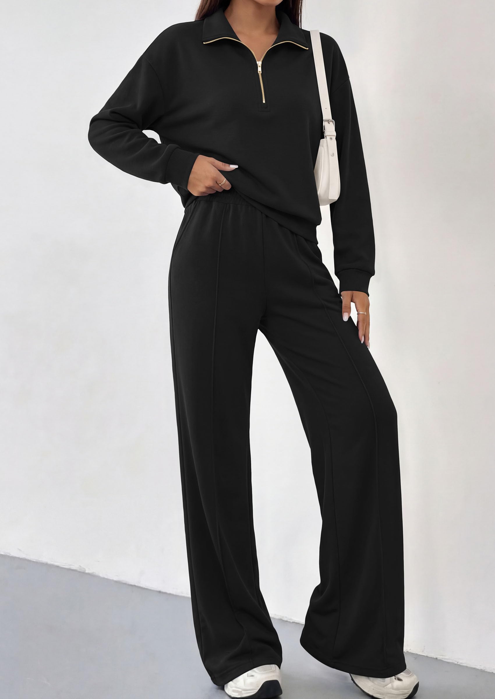 PRETTYGARDEN Women's Lounge Sets 2 Piece Outfits Sweatsuits | Half Zip Pullover Sweatshirts, Wide Leg Pants Pockets, Matching Workout Tracksuits, Airport Travel Resort Wear, Fall Clothes