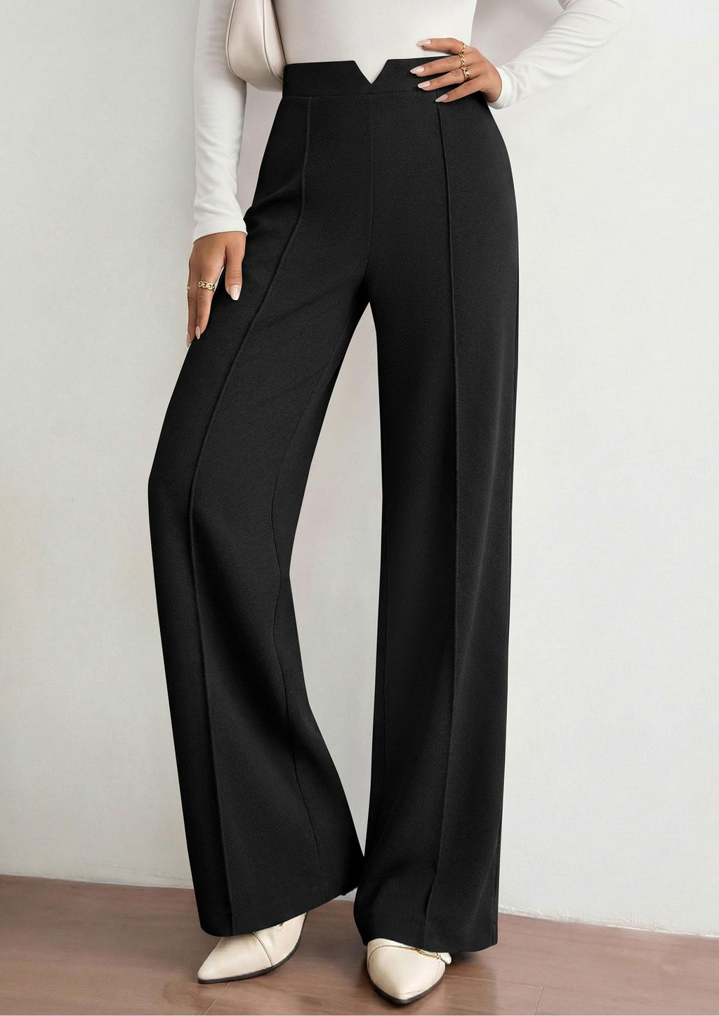 PRETTYGARDEN Women's Dressy Casual Wide Leg Palazzo Pants | V Notch High Waist, Soft Stretchy Knit Flowy Long Lounge Trousers, Casual Daily Office Work Outfits, 2026 Fall Clothes