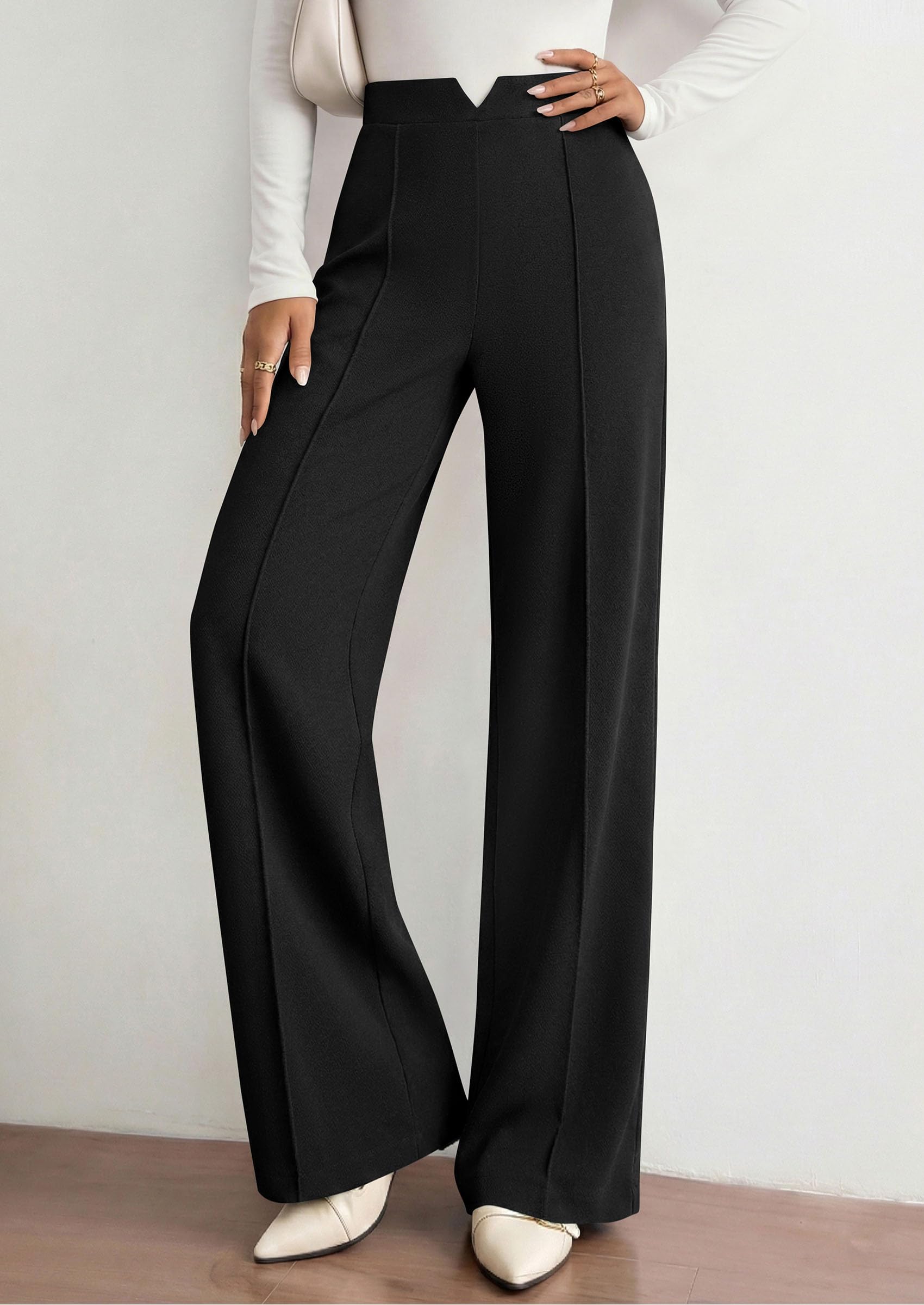 PRETTYGARDEN Women's Dressy Casual Wide Leg Palazzo Pants | V Notch High Waist, Soft Stretchy Knit Flowy Long Lounge Trousers, Casual Daily Office Work Outfits, 2026 Fall Clothes
