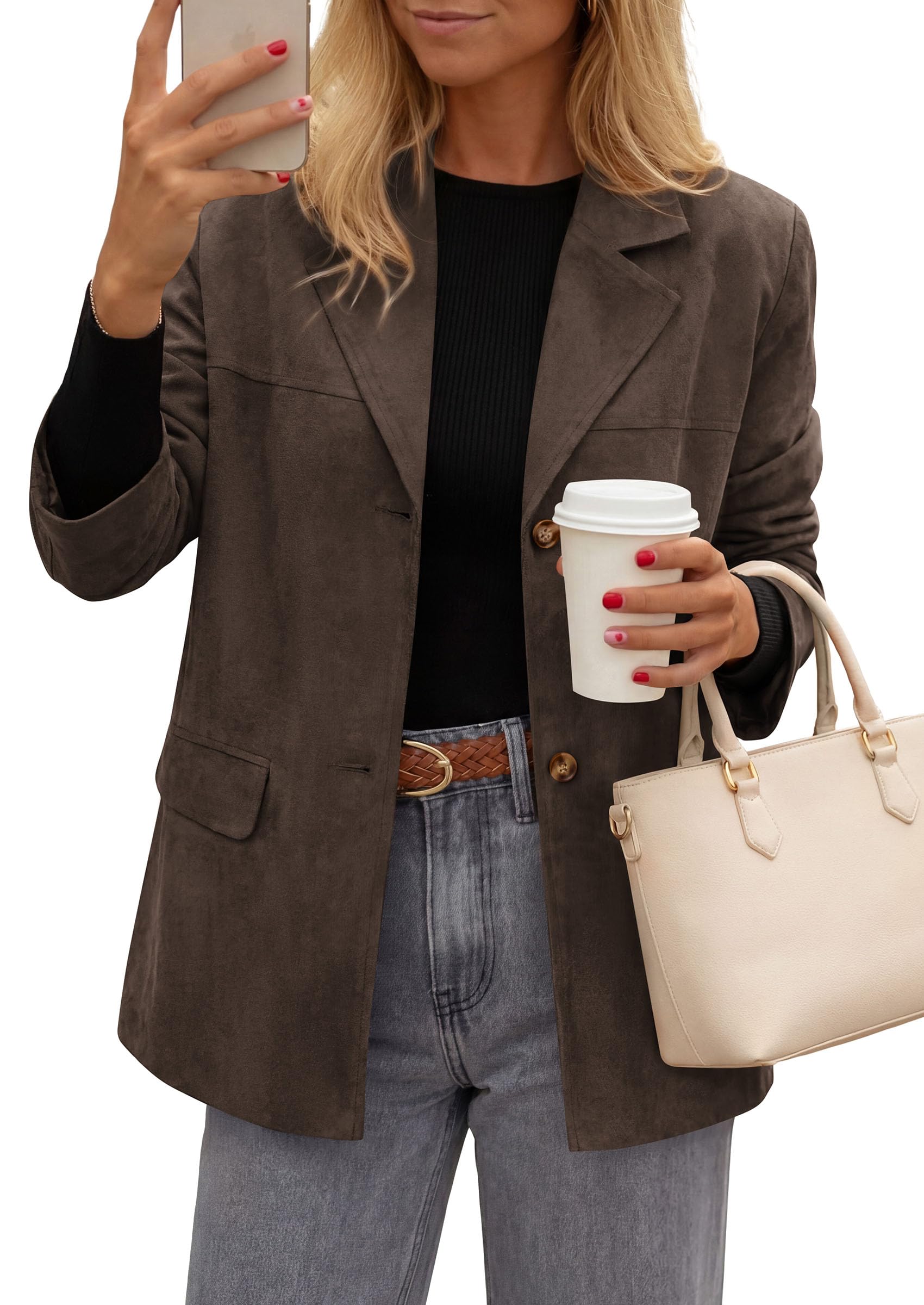 PRETTYGARDEN Women's Faux Suede Western Blazer Jacket